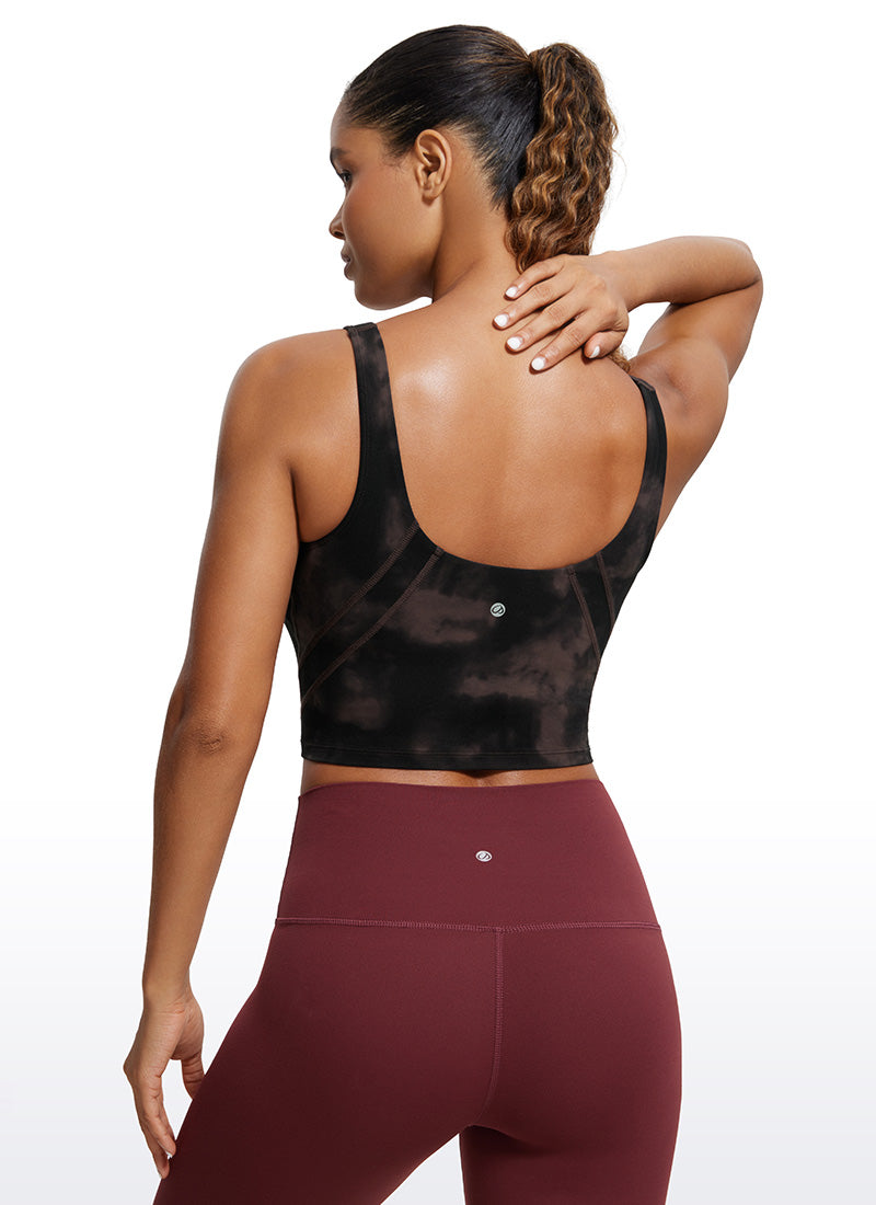 CRZ YOGA บราโยгаสำหรับผู้หญิง แบบ Low supportButterluxe Longline U-back สี Taupe ลาย Tie Dye ดอกไม้