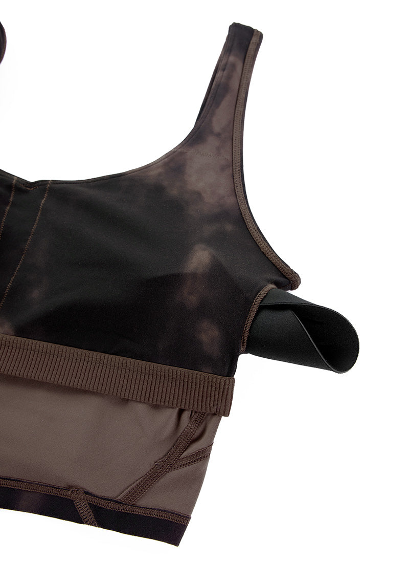 CRZ YOGA บราโยгаสำหรับผู้หญิง แบบ Low supportButterluxe Longline U-back สี Taupe ลาย Tie Dye ดอกไม้