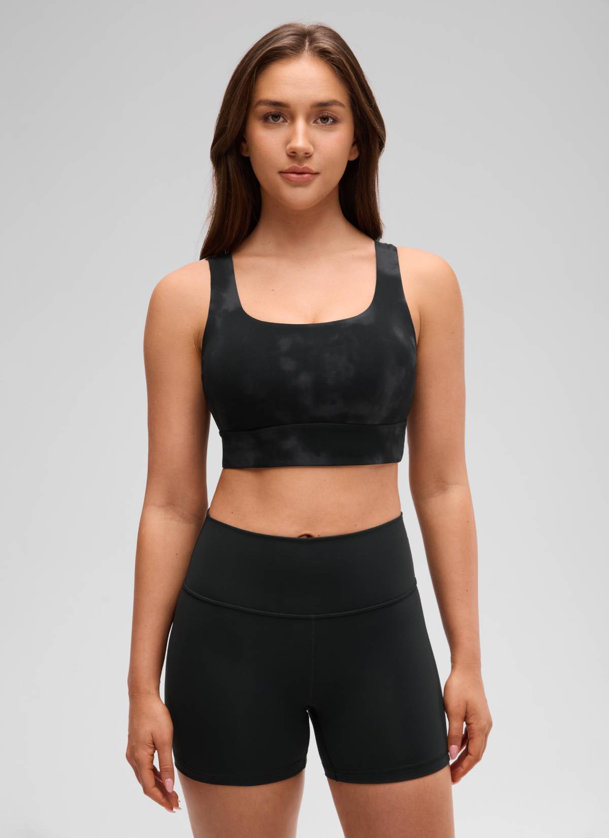 CRZ YOGA Women's Yoga Low Support Butterluxe Sport Bra U Back Longline Black Tie Dye Flowers