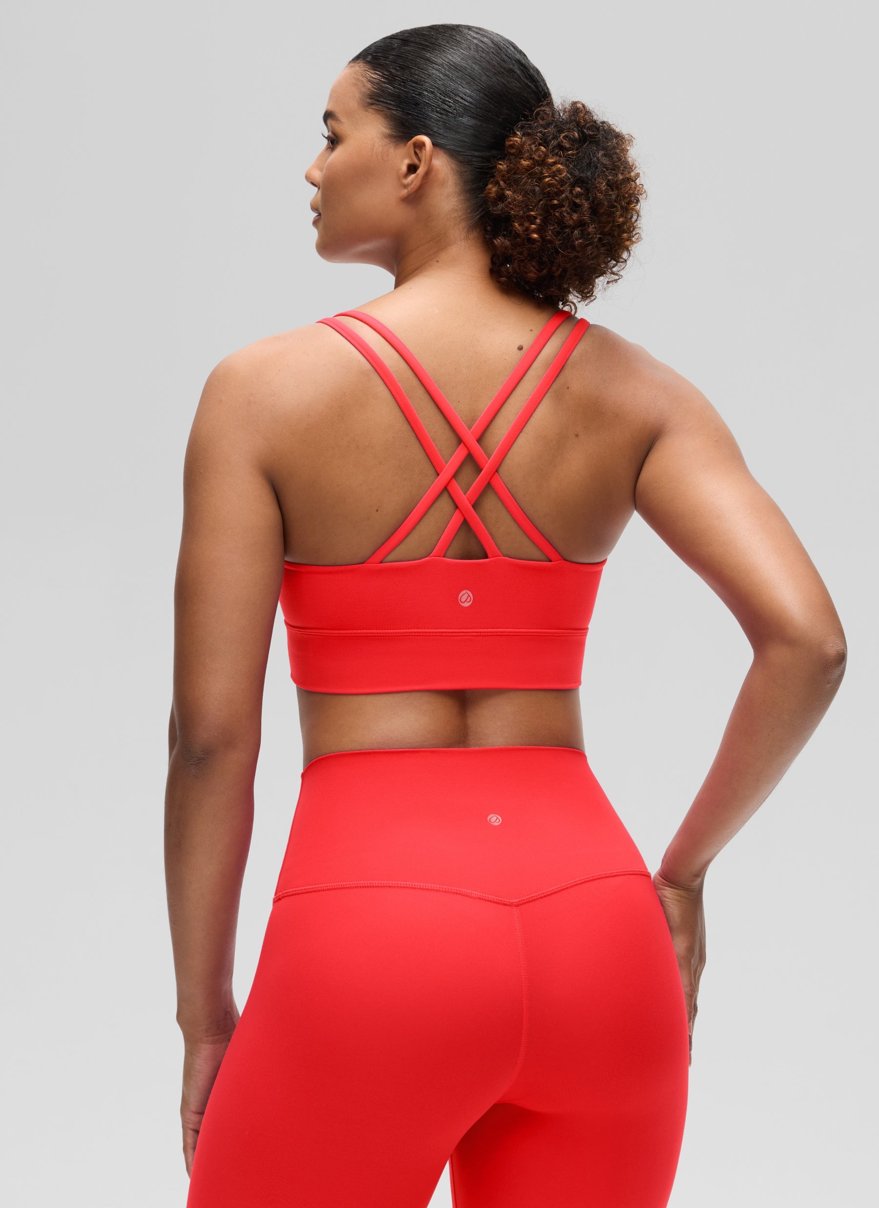 CRZ YOGA Womens Butterluxe Strappy Longline Criss Cross Molded Cup Bra Deep Red
