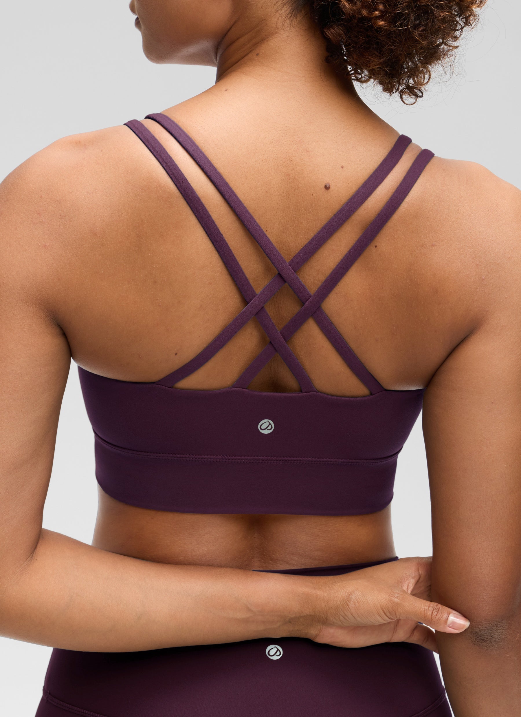 CRZ YOGA Womens Butterluxe Strappy Longline Criss Cross Molded Cup Bra Deep Purple