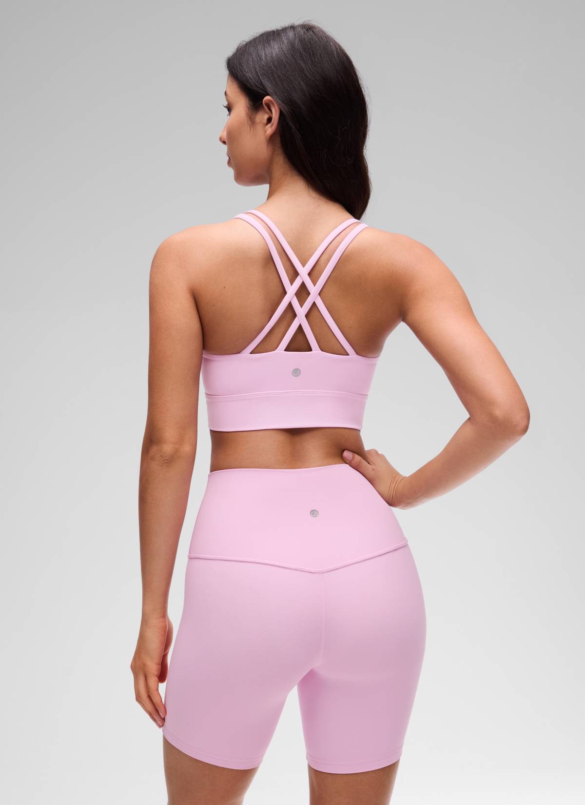 CRZ YOGA Womens Butterluxe Strappy Longline Criss Cross Molded Cup Bra Vita Pink