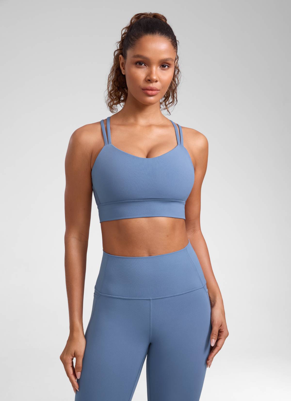 CRZ YOGA Womens Butterluxe Strappy Longline Criss Cross Molded Cup Bra Oasis Blue