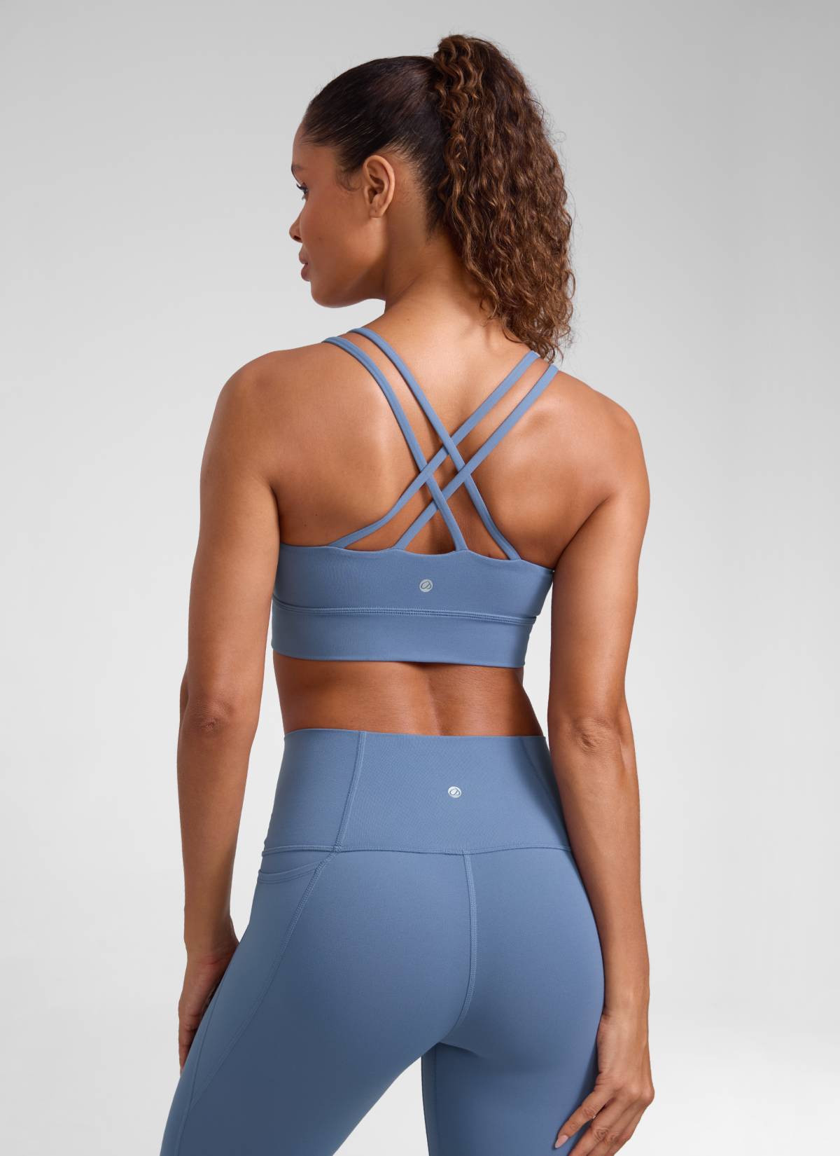 CRZ YOGA Womens Butterluxe Strappy Longline Criss Cross Molded Cup Bra Oasis Blue