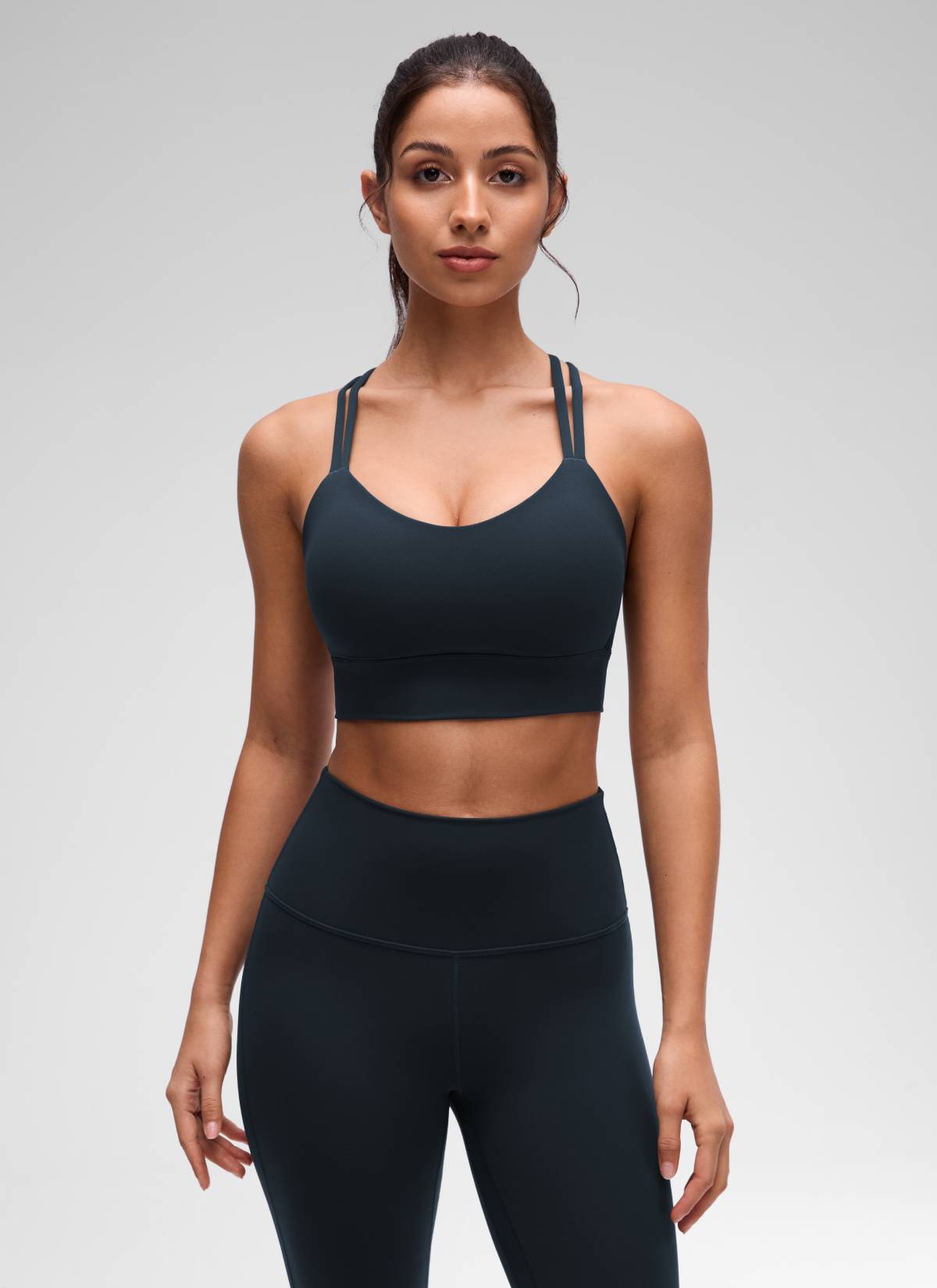 CRZ YOGA Womens Butterluxe Strappy Longline Criss Cross Molded Cup Bra True Navy