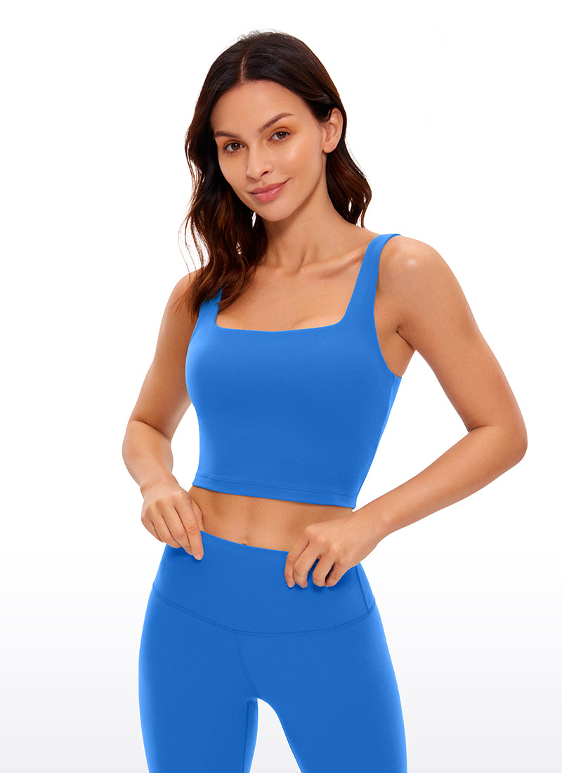 CRZ YOGA Women's Yoga Low Impact Butterluxe Longline Bra Square Neck Sparkle Blue