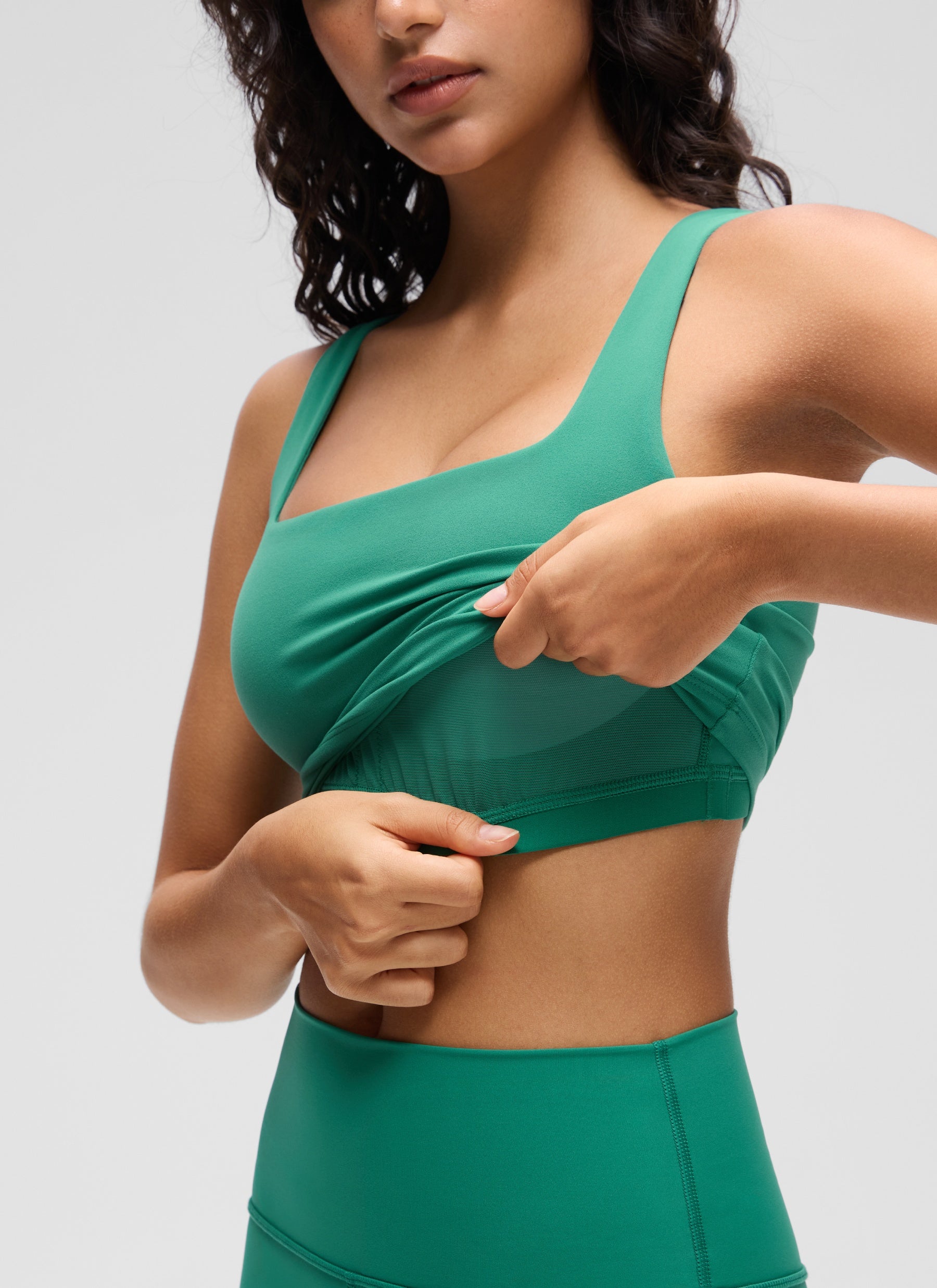 CRZ YOGA Women's Yoga Low Impact Butterluxe Longline Bra Square Neck Cascadia Green