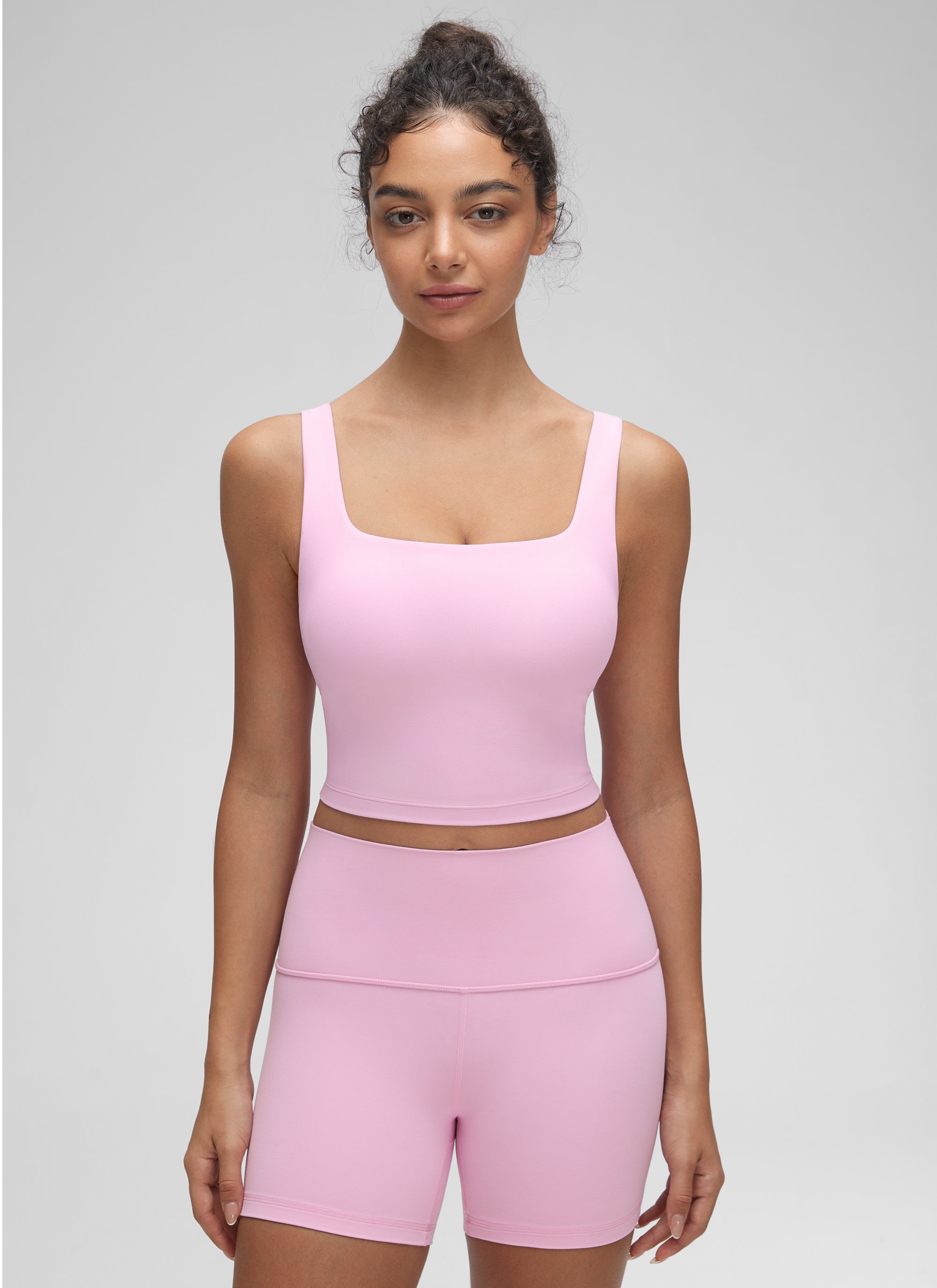 CRZ YOGA Women's Yoga Low Impact Butterluxe Longline Bra Square Neck Vita Pink