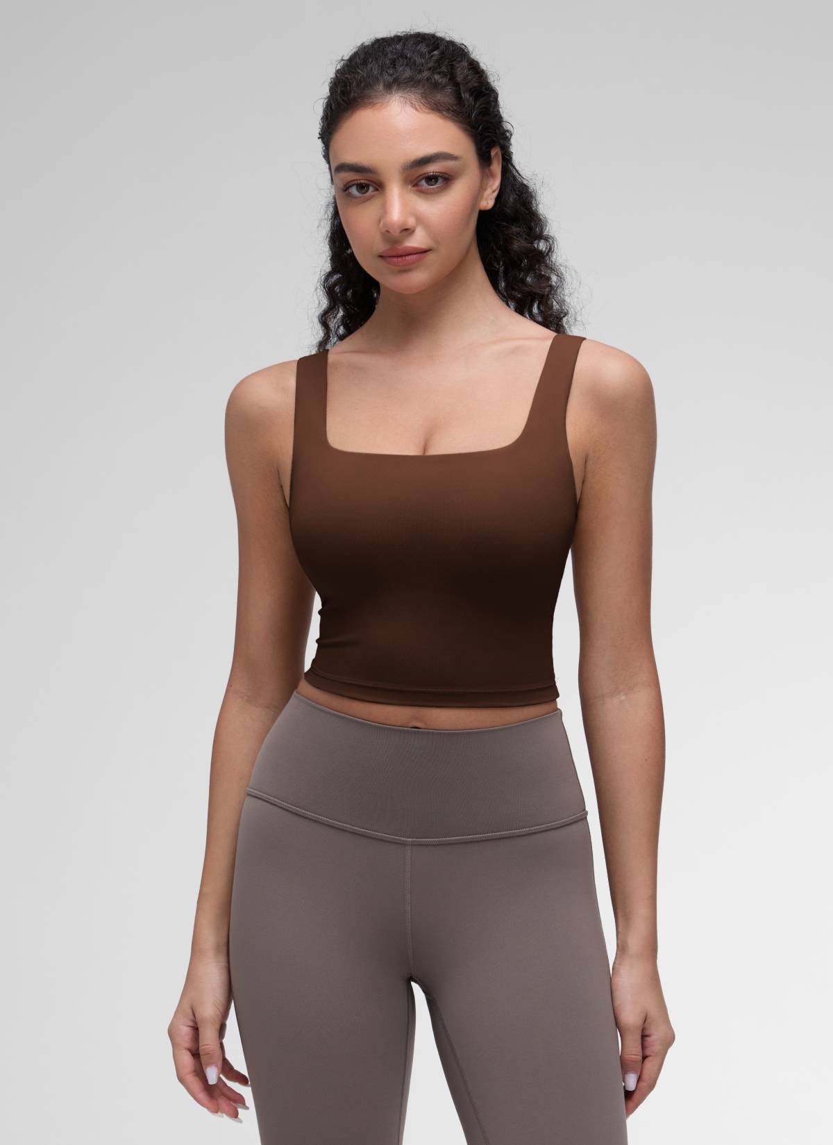 CRZ YOGA Women's Yoga Low Impact Butterluxe Longline Bra Square Neck Lava Brown