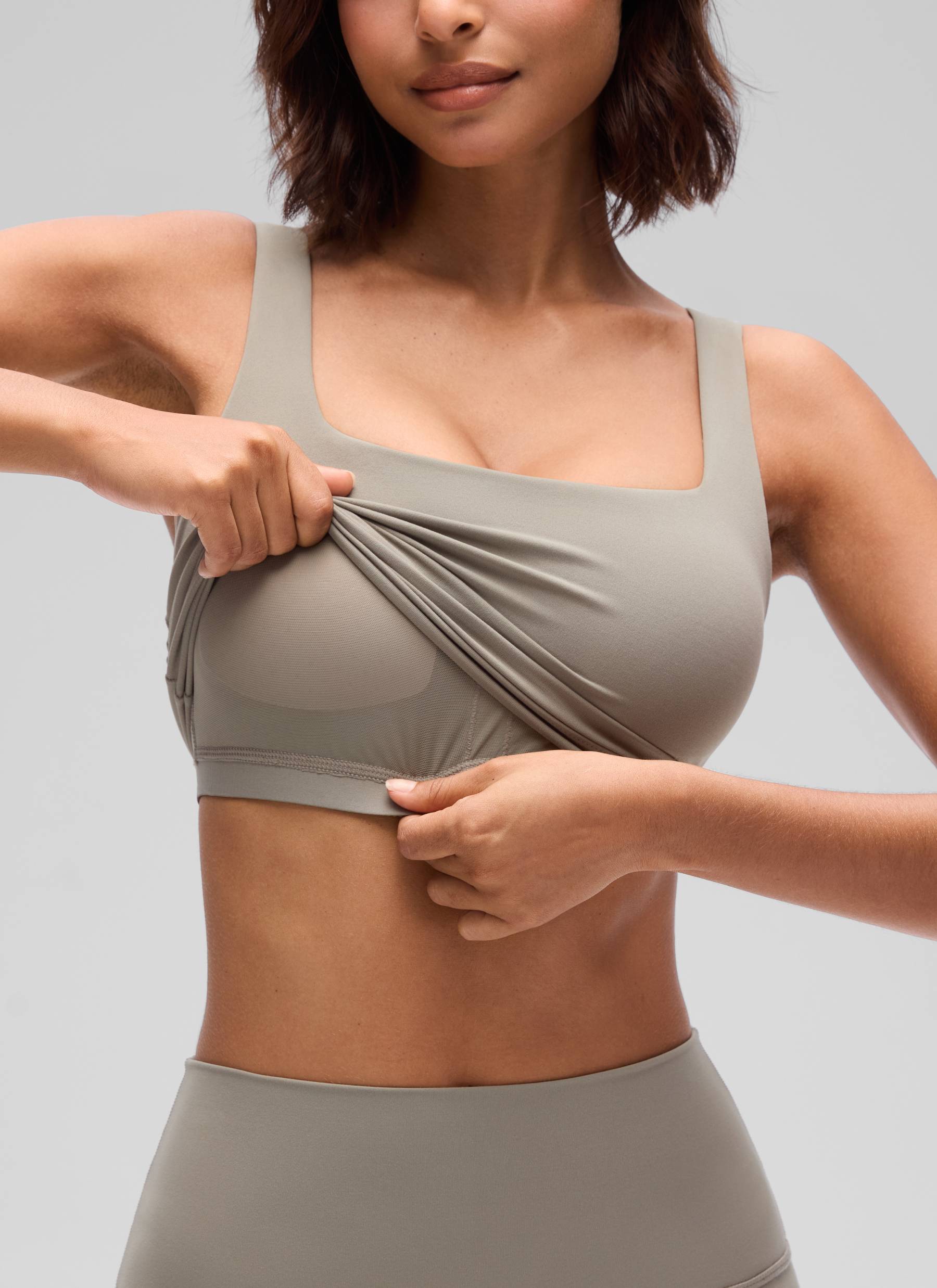 CRZ YOGA Women's Yoga Low Impact Butterluxe Longline Bra Square Neck Warm Ash Grey