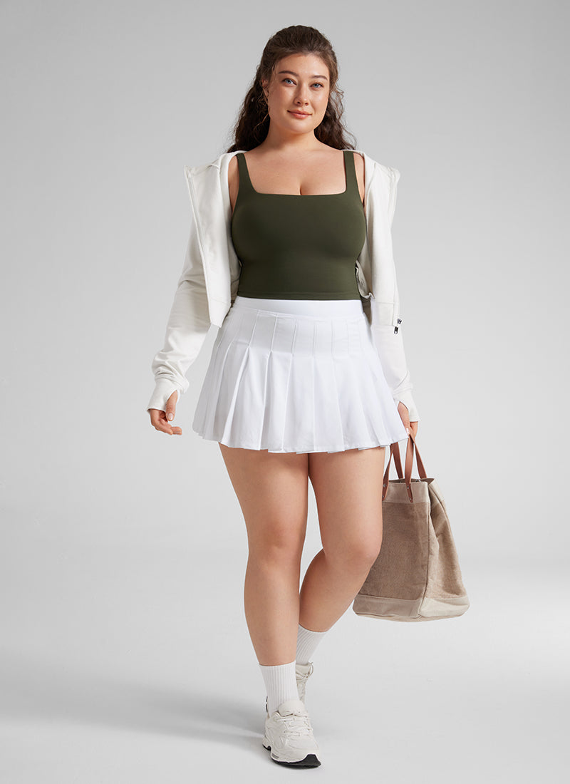 CRZ YOGA Women's Yoga Low Impact Butterluxe Longline Bra Square Neck Olive Green