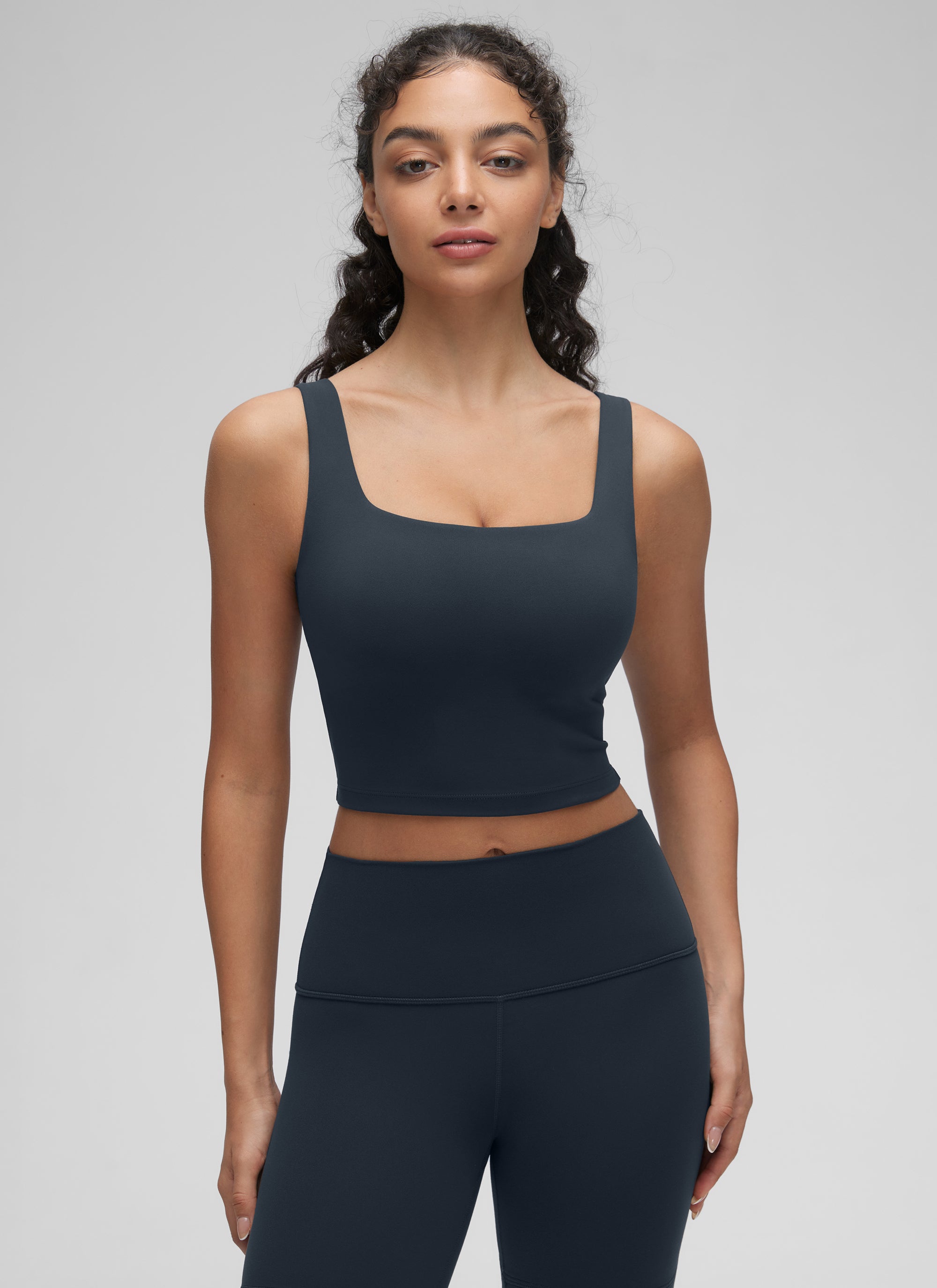 CRZ YOGA Women's Yoga Low Impact Butterluxe Longline Bra Square Neck True Navy