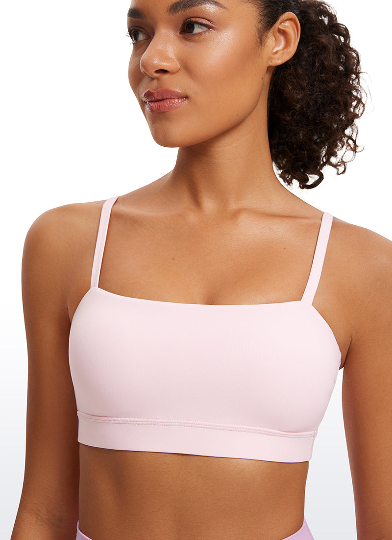 CRZ YOGA Womens Butterluxe  Adjustable Spaghetti Thin Strap Sports Bra Strawberry Pink