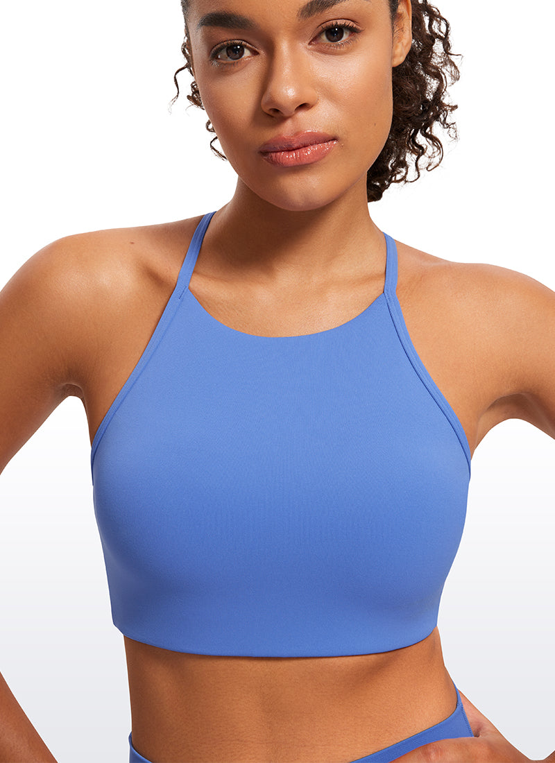 CRZ YOGA Butterluxe Womens High Neck Y Racerback Sports Bra Thin Strap Wild Indigo