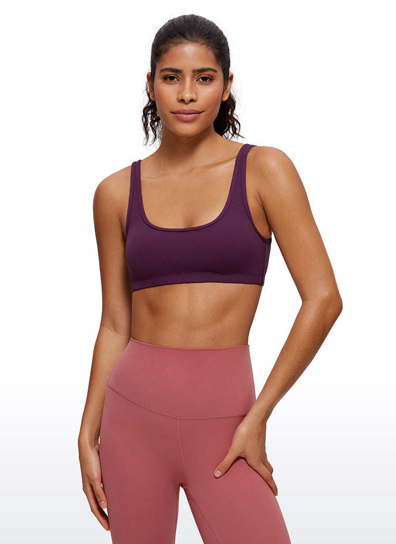 CRZ YOGA WomenButterluxe เสื้อคามิคอวีพร้อมบราเสริมฟองน้ำสีม่วงเข้ม