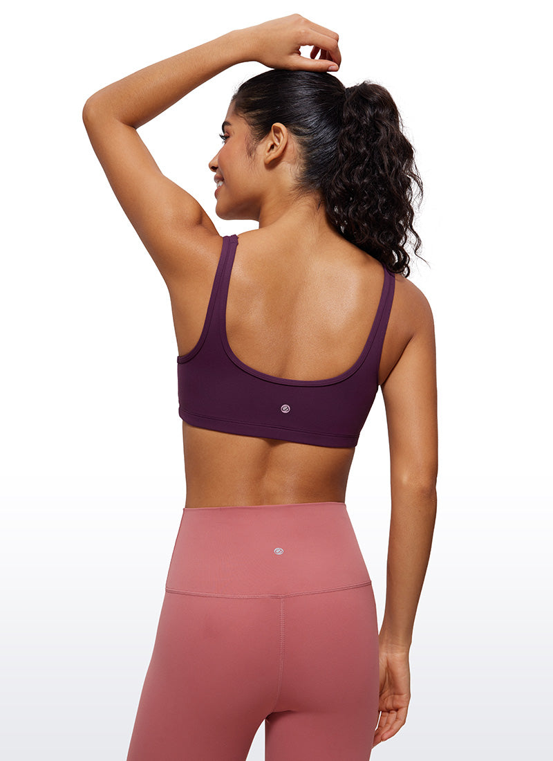 CRZ YOGA WomenButterluxe เสื้อคามิคอวีพร้อมบราเสริมฟองน้ำสีม่วงเข้ม