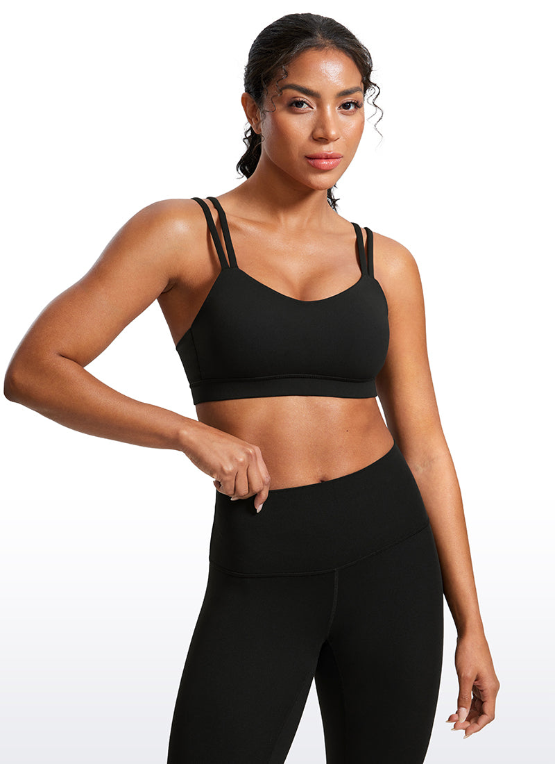 CRZ YOGA Women's Yoga Molded Cup Butterluxe Strappy Bra V Neck Black