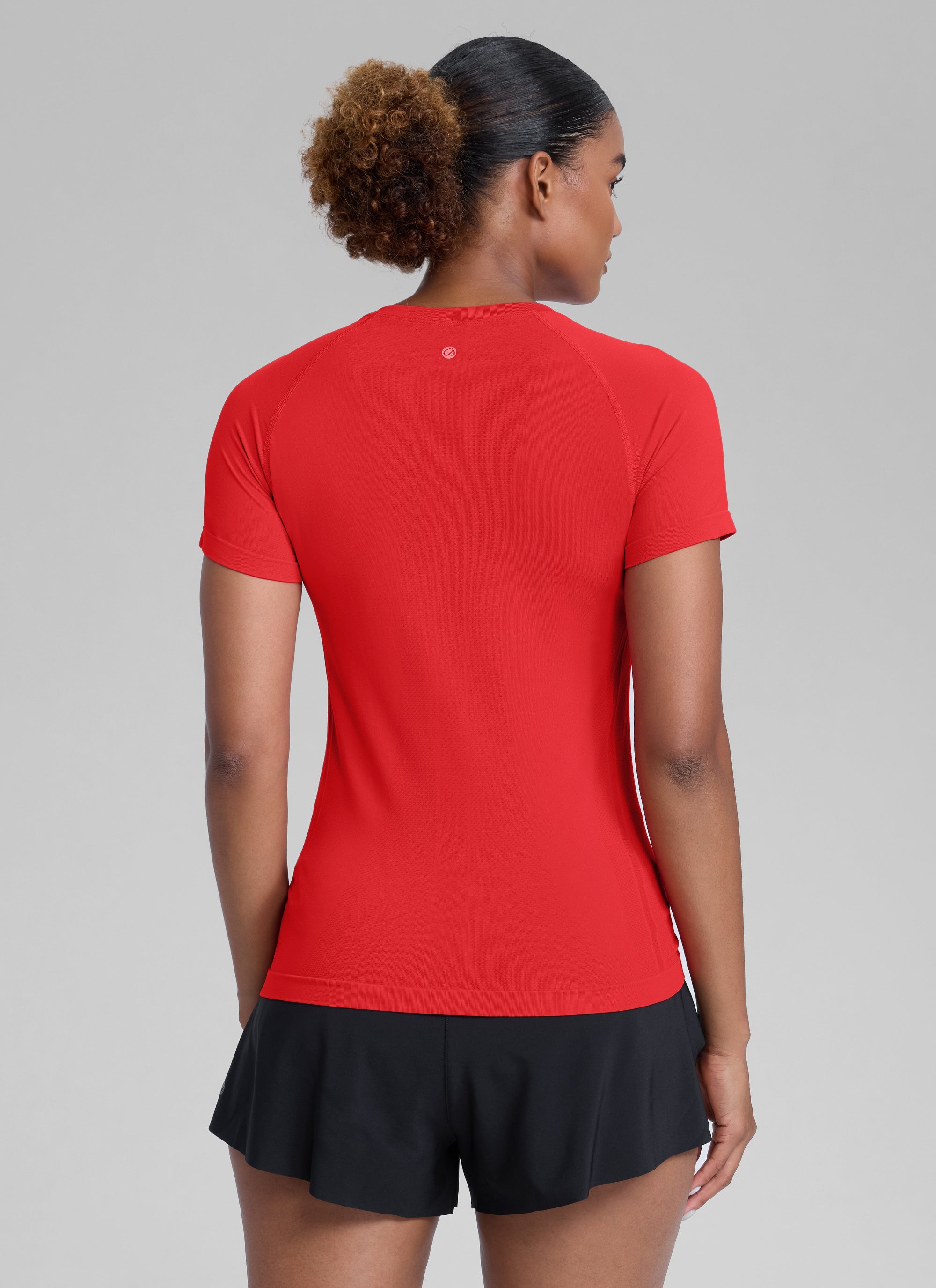 CRZ YOGA Women's Running Classic Fit Shirts Seamless Short Sleeves Deep Red