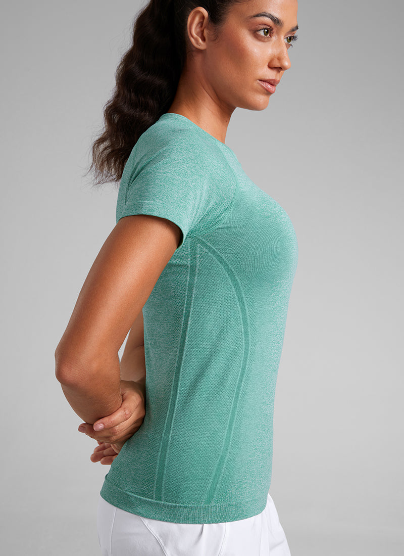 CRZ YOGA Women's Running Classic Fit Shirts Seamless Short Sleeves Cascadia Green