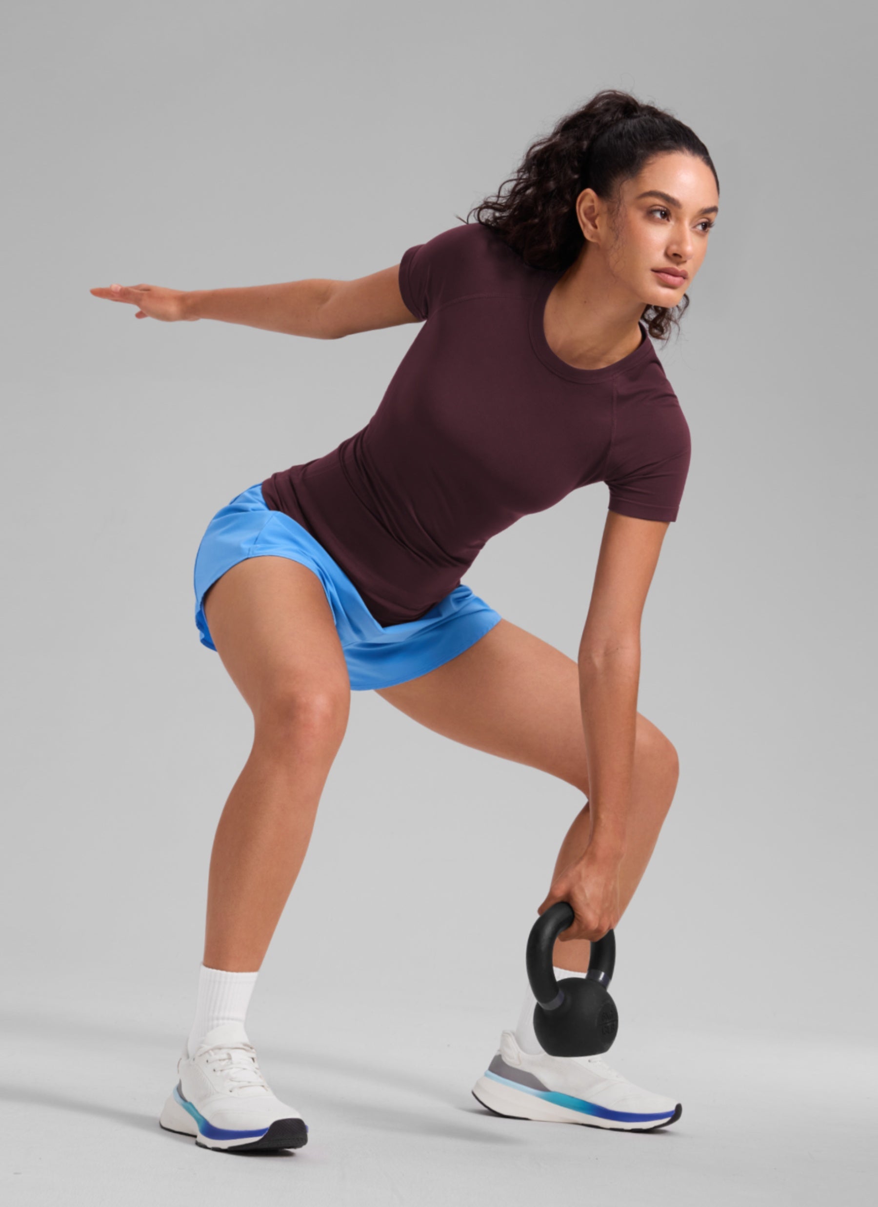 CRZ YOGA Women's Running Classic Fit Shirts Seamless Short Sleeves Ripe Plum