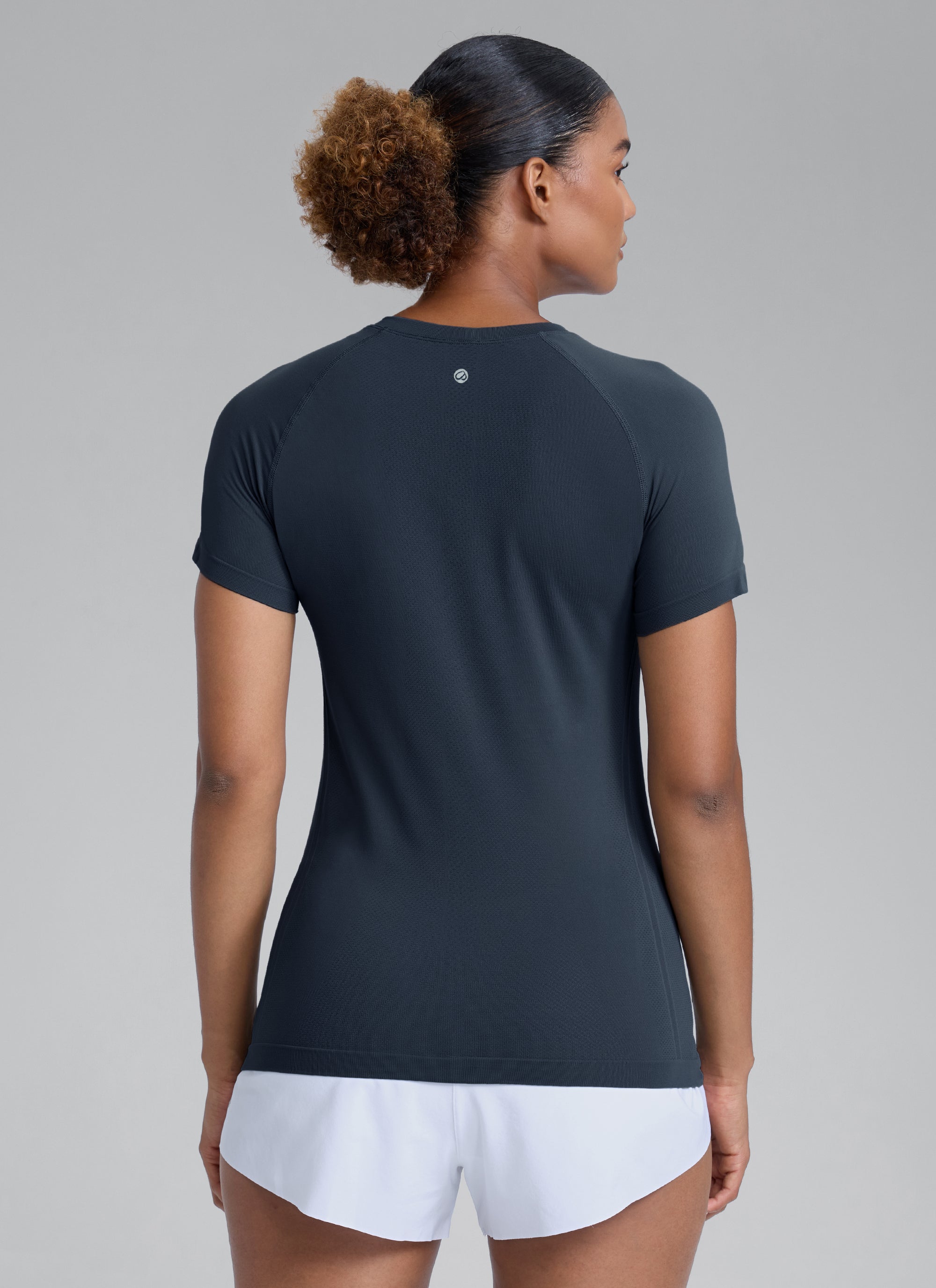 CRZ YOGA Women's Running Classic Fit Shirts Seamless Short Sleeves Twilight Blue
