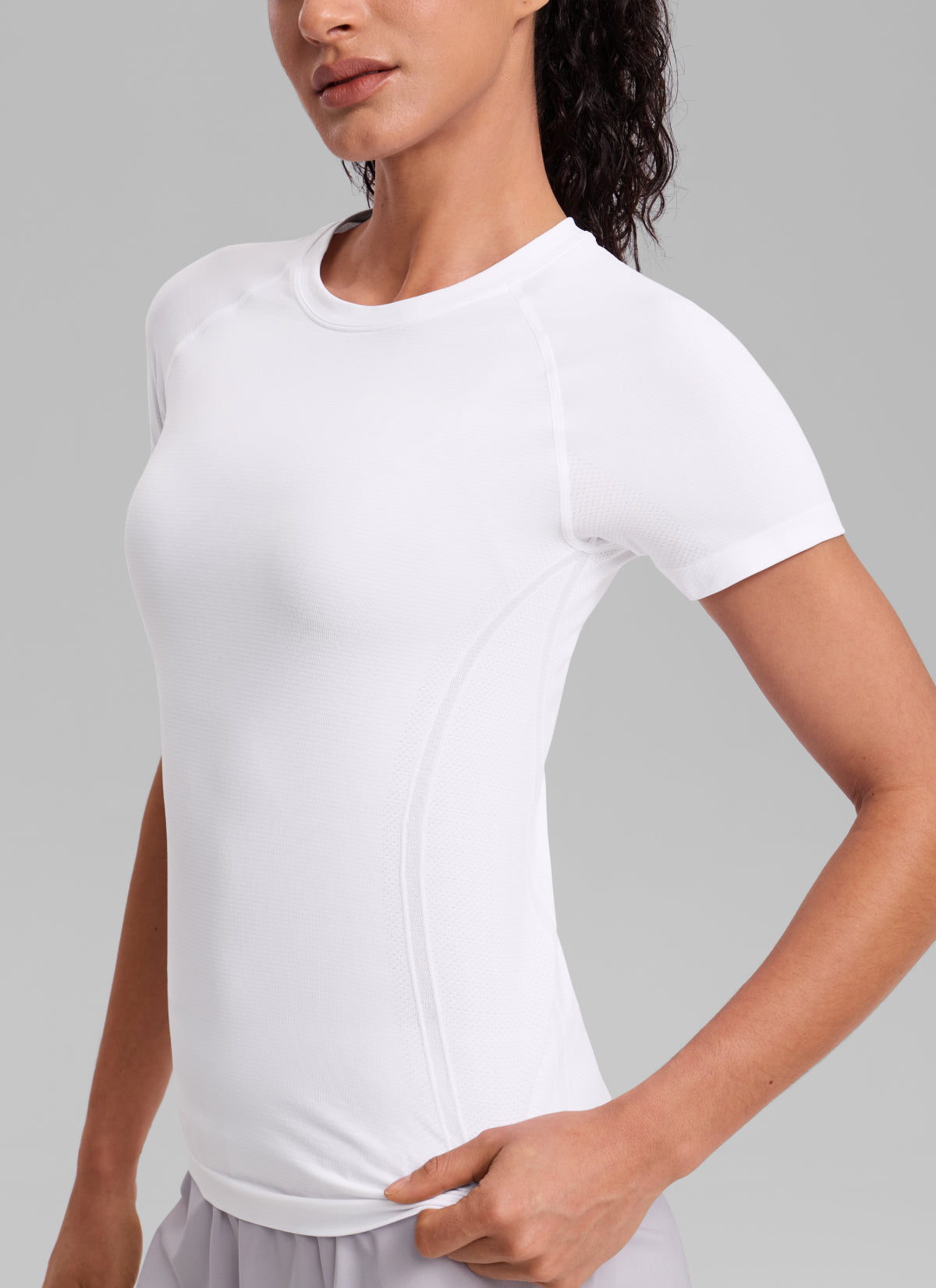 CRZ YOGA Women's Running Classic Fit Shirts Seamless Short Sleeves White