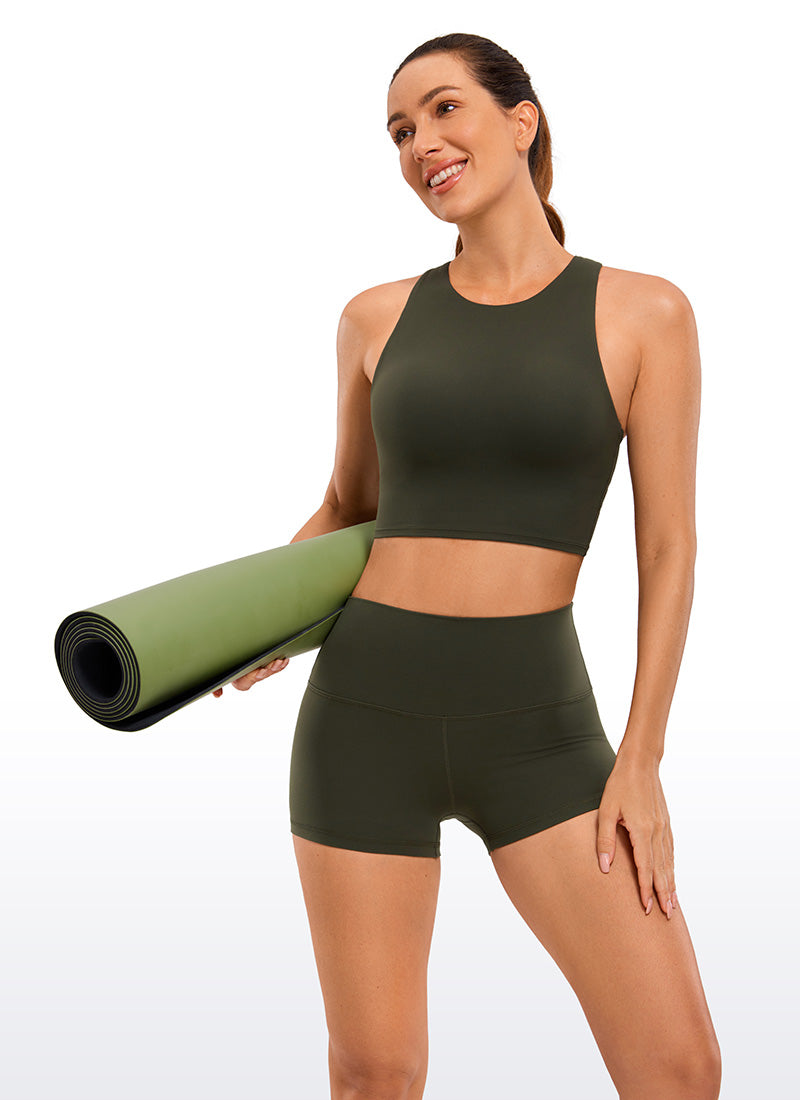 CRZ YOGA กางเกงบิกเกอร์สำหรับผู้หญิงแบบสูงที่เน้นส่วนสะโพกButterluxe , ความยาว 2.5 นิ้ว, สีเขียวมะกอก