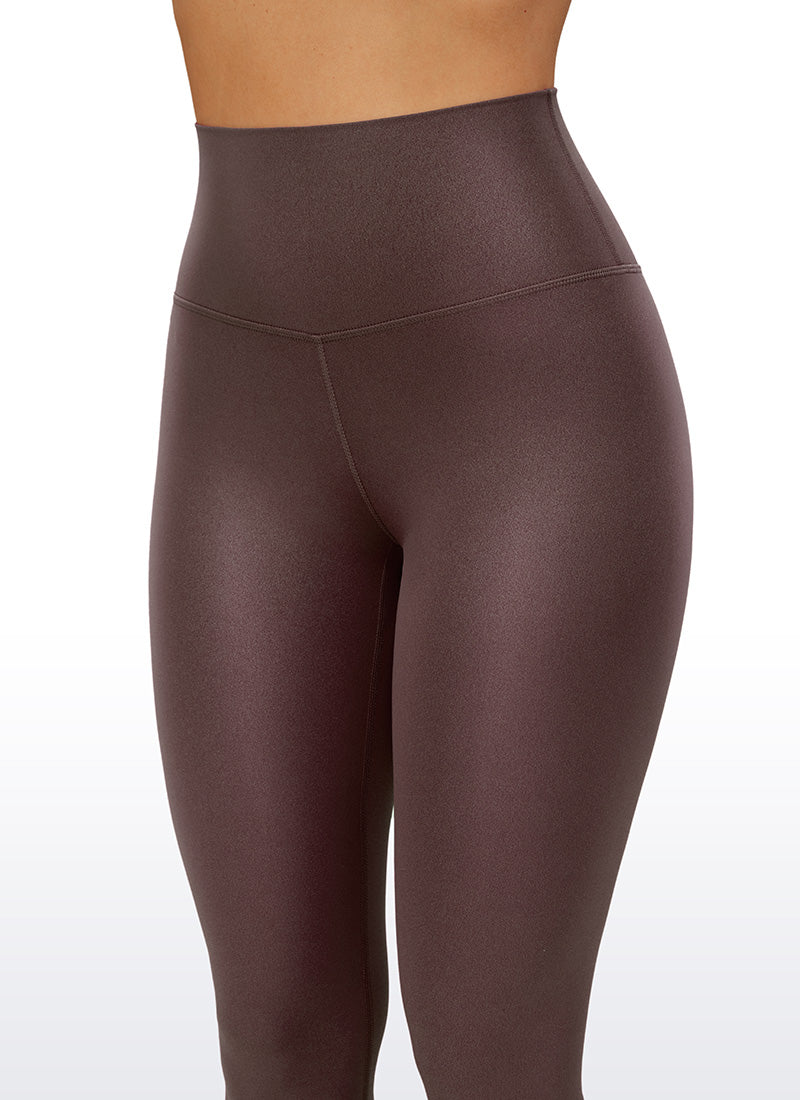 CRZ YOGA WomenButterluxe กางเกงเลกกิ้งผิวด้านทำจากหนังเทียม ลายคลาสสิก สีเทาหม่น ขนาด 25''