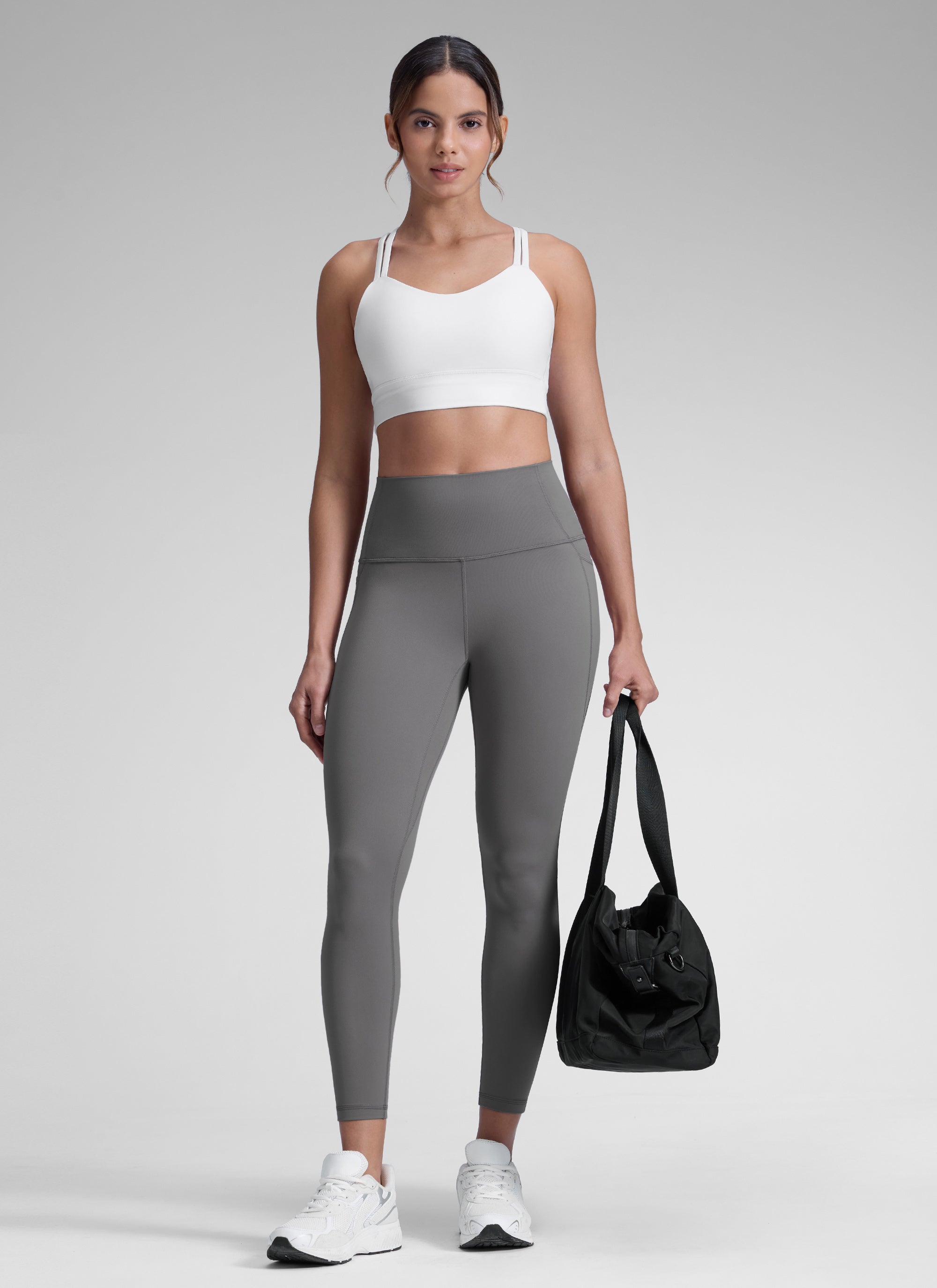 CRZ YOGA เลกกิ้งโยคะ สำหรับผู้หญิง เอวสูง มีกระเป๋า Butterluxe ขนาด 64 ซม. สีเทา Ash Grey
