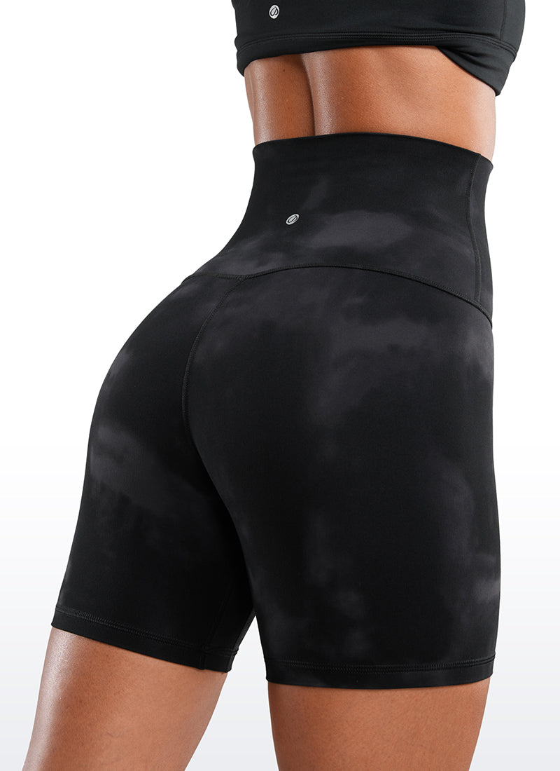CRZ YOGA Women's Yoga Super High Waist Butterluxe Shorts 6'' Black Tie Dye Flowers