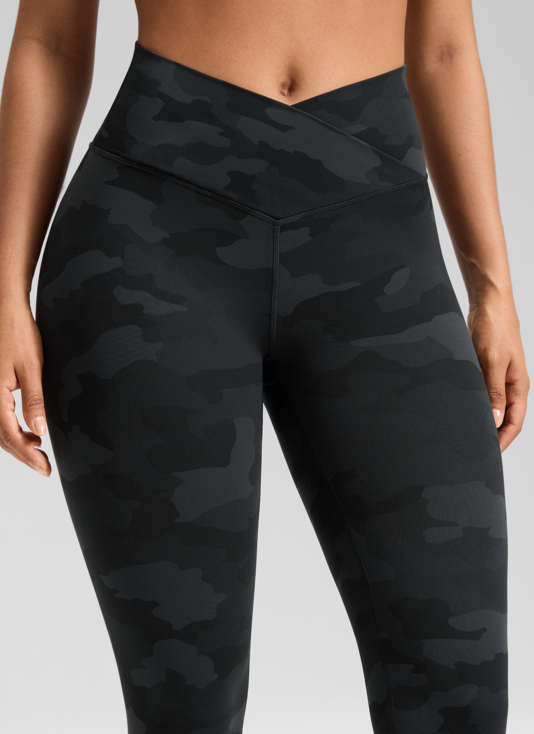 CRZ YOGA Women's High Rise Butterluxe Yoga Leggings 25'' V Cross Waist Dark Grey Camouflage 2