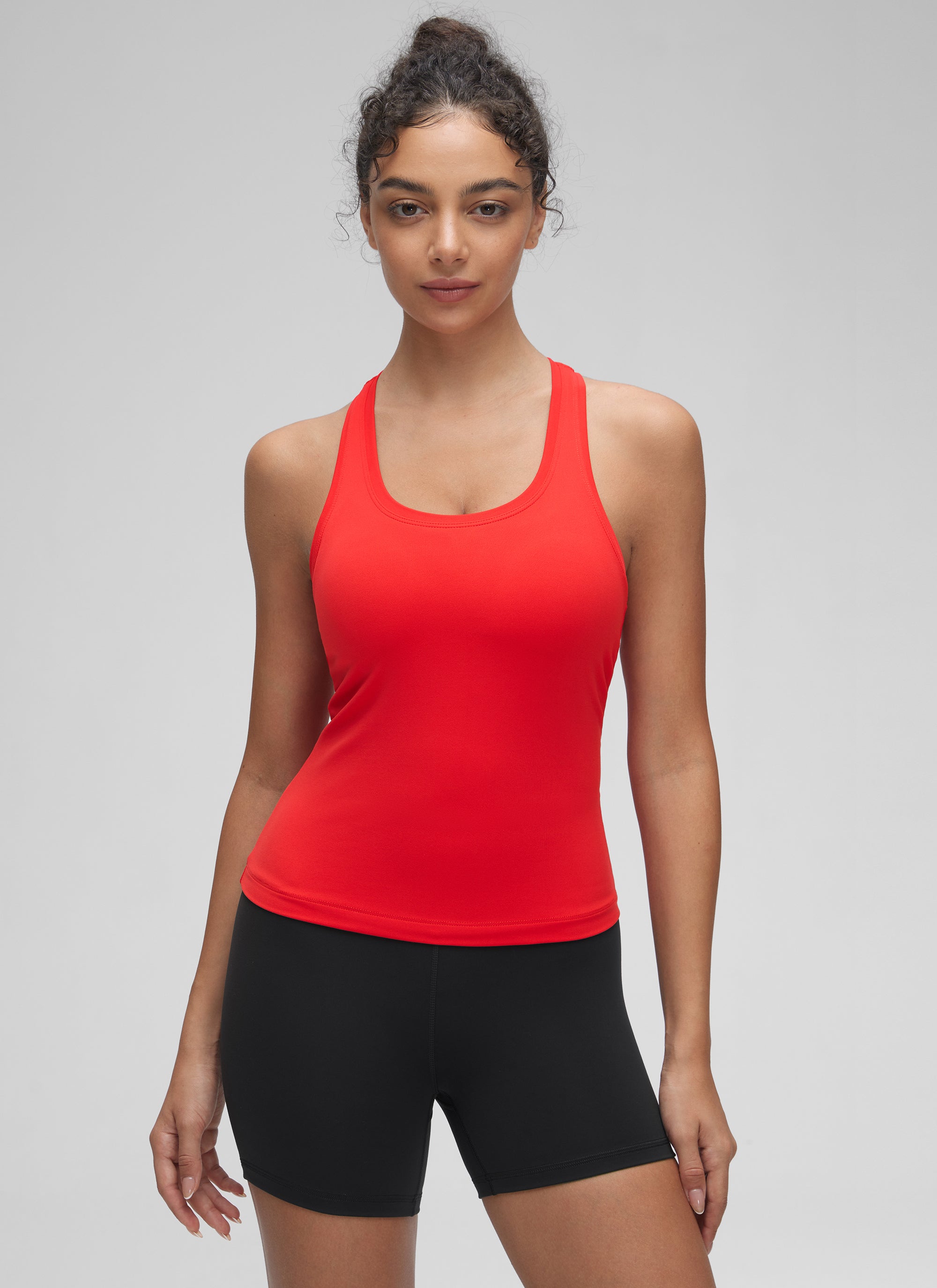 CRZ YOGA Women's Yoga Tight Fit Butterluxe Crewneck Tank Top Racerback Deep Red