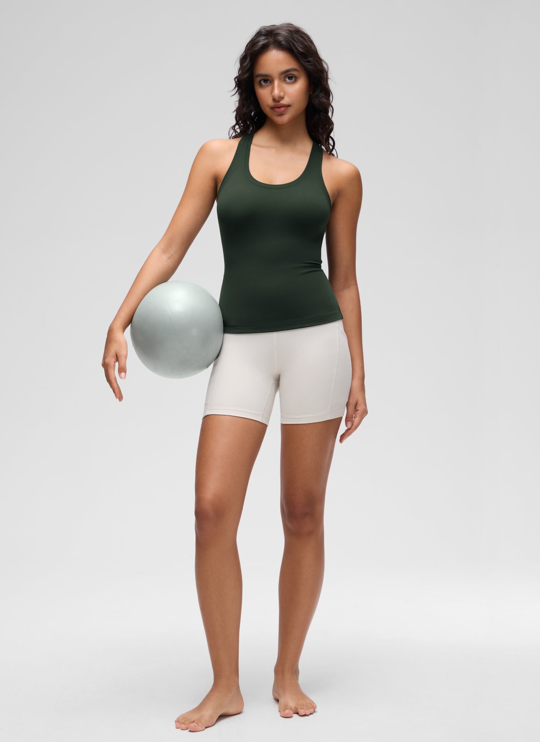CRZ YOGA Women's Yoga Tight Fit Butterluxe Crewneck Tank Top Racerback Legend Green