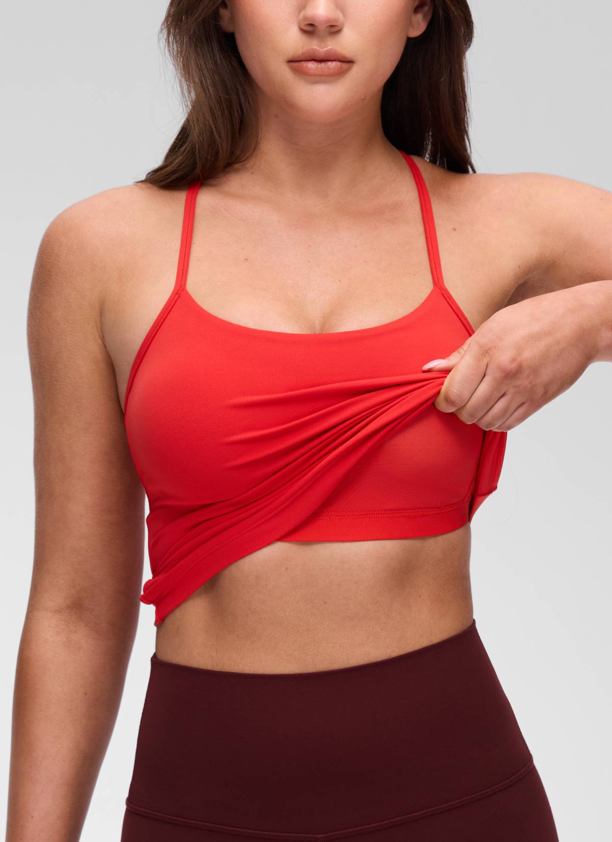 CRZ YOGA Women's Yoga Slim Fit Butterluxe Built-in Bra Tank Y Back Deep Red
