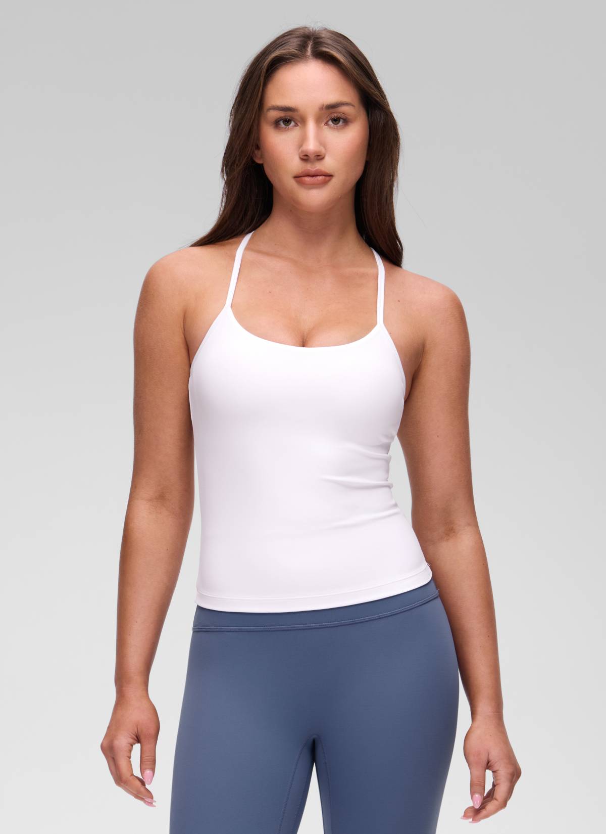 CRZ YOGA Women's Yoga Slim Fit Butterluxe Built-in Bra Tank Y Back White