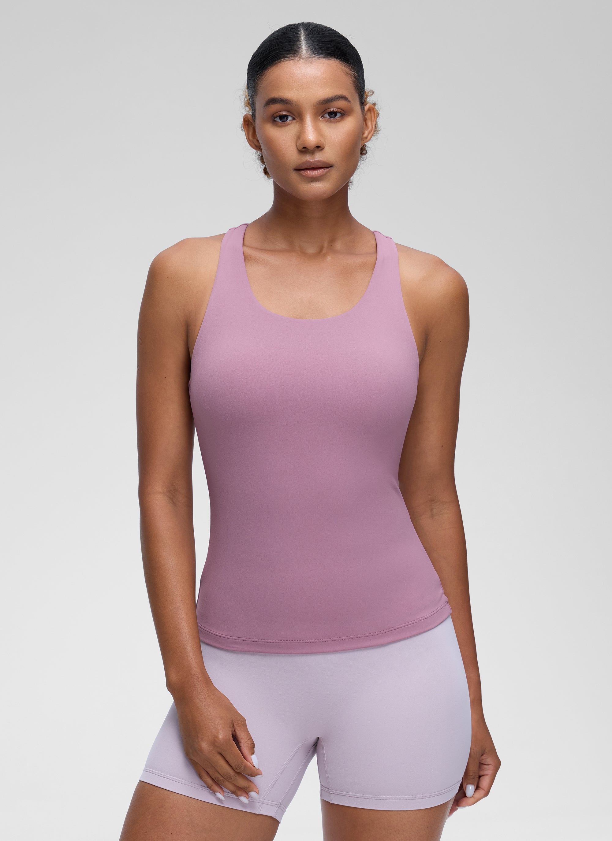 CRZ YOGA Women's Yoga Tight Fit Tops Butterluxe Built-in Bra Tank Light Lavender