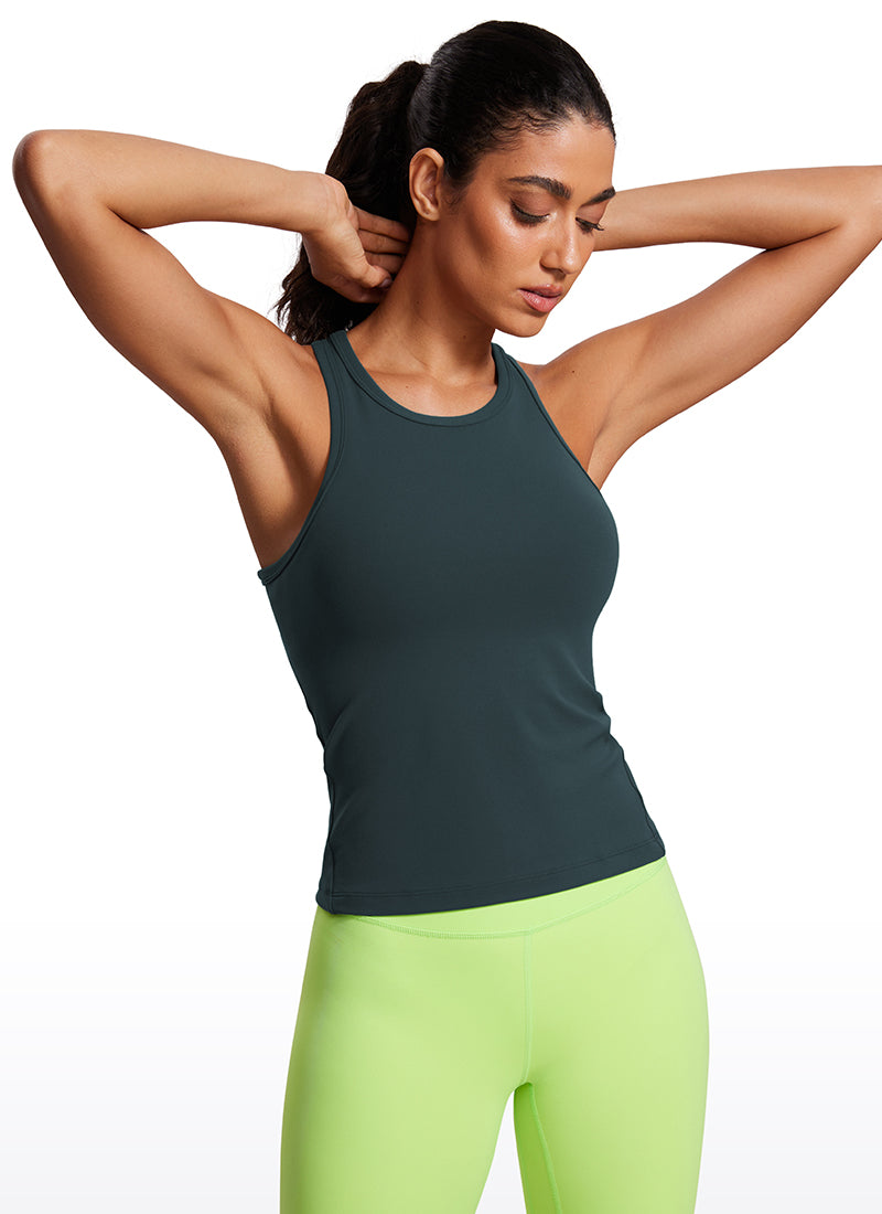 CRZ YOGA Women's Yoga Tight Fit Tops Butterluxe Tank Top High Neck Forest Dark Green