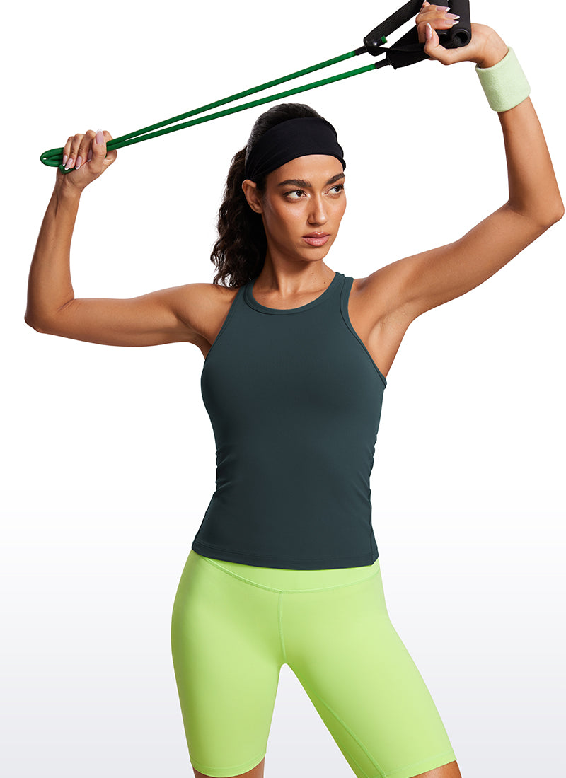 CRZ YOGA Women's Yoga Tight Fit Tops Butterluxe Tank Top High Neck Forest Dark Green