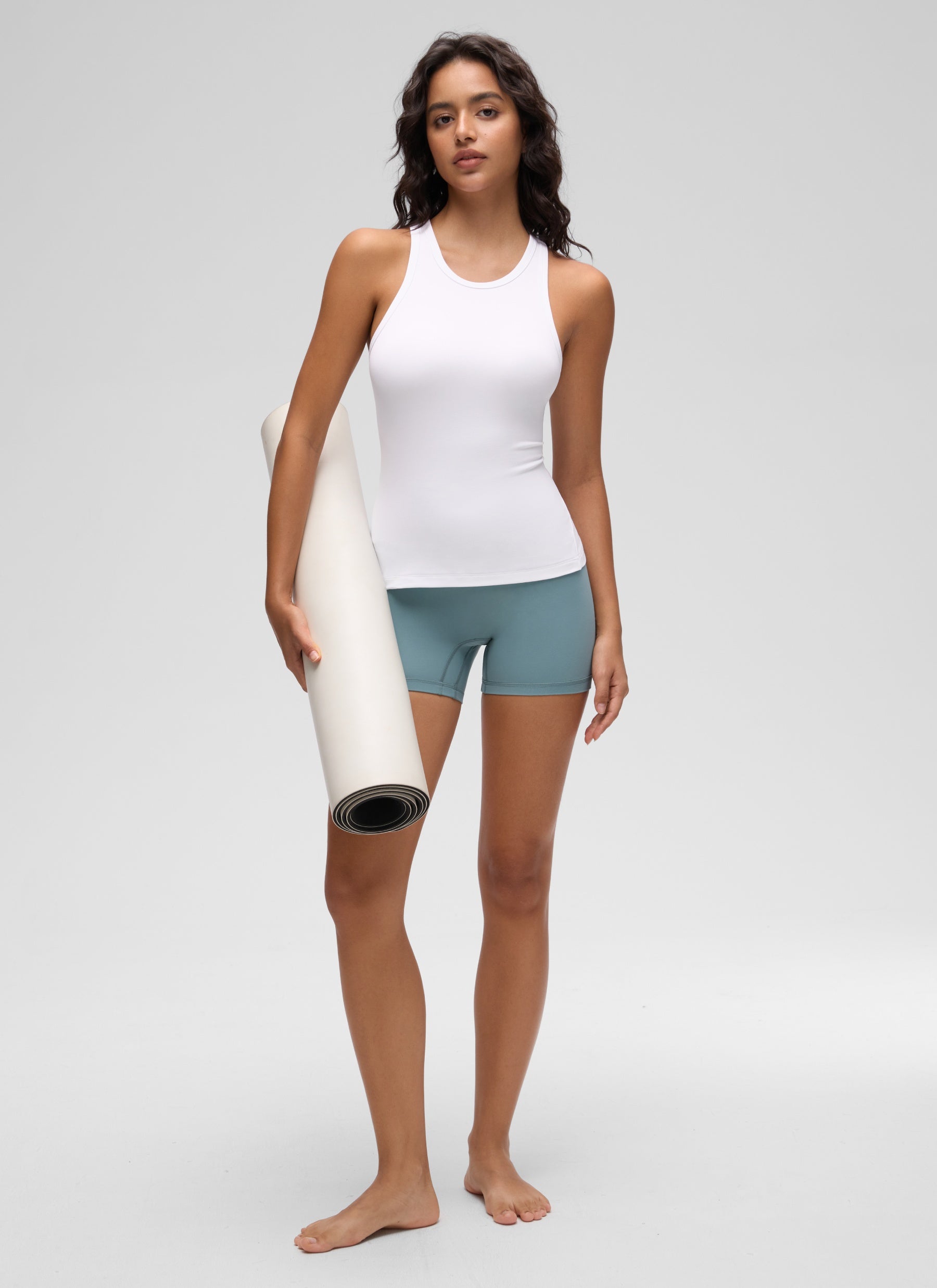 CRZ YOGA Women's Yoga Tight Fit Tops Butterluxe Tank Top High Neck White