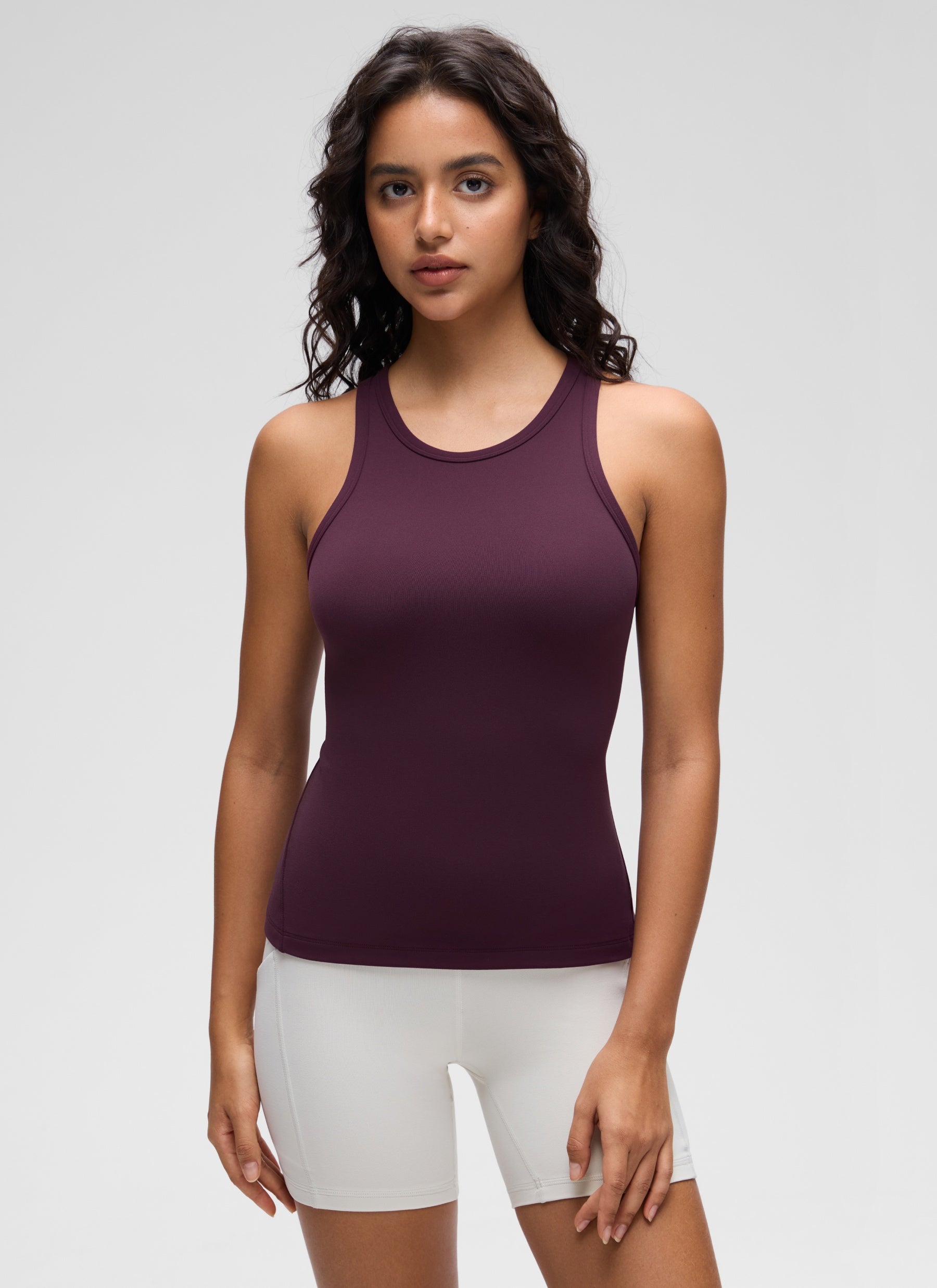 CRZ YOGA Women's Yoga Tight Fit Tops Butterluxe Tank Top High Neck Deep Purple