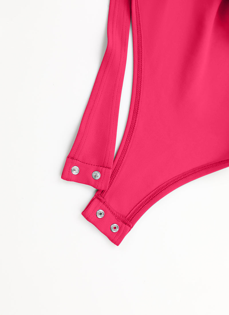 CRZ YOGA เสื้อบอดี้สูทโยคะแขนยาวคอเหลี่ยมทรงเข้ารูป สำหรับผู้หญิง สี Viva Magenta