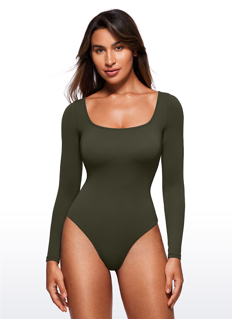 CRZ YOGA เสื้อบอดี้สูทโยคะแขนยาวคอเหลี่ยมทรงเข้ารูป สำหรับผู้หญิง สี Olive Green