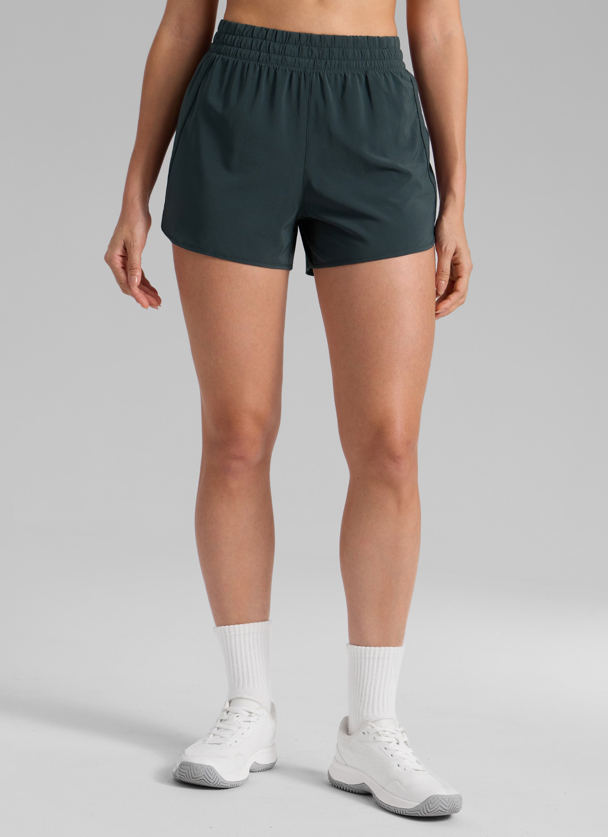 CRZ YOGA Women's Running High Waisted Mesh Lined Shorts 3'' Melanite