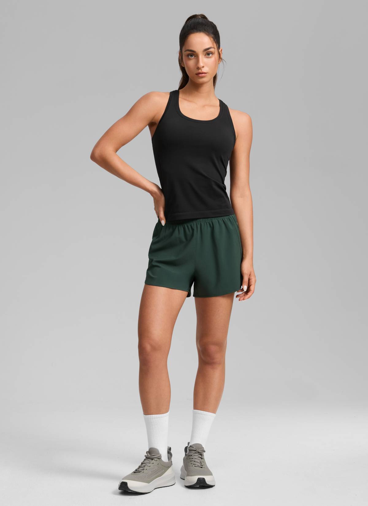 CRZ YOGA Women's Running High Waisted Mesh Lined Shorts 3'' Legend Green
