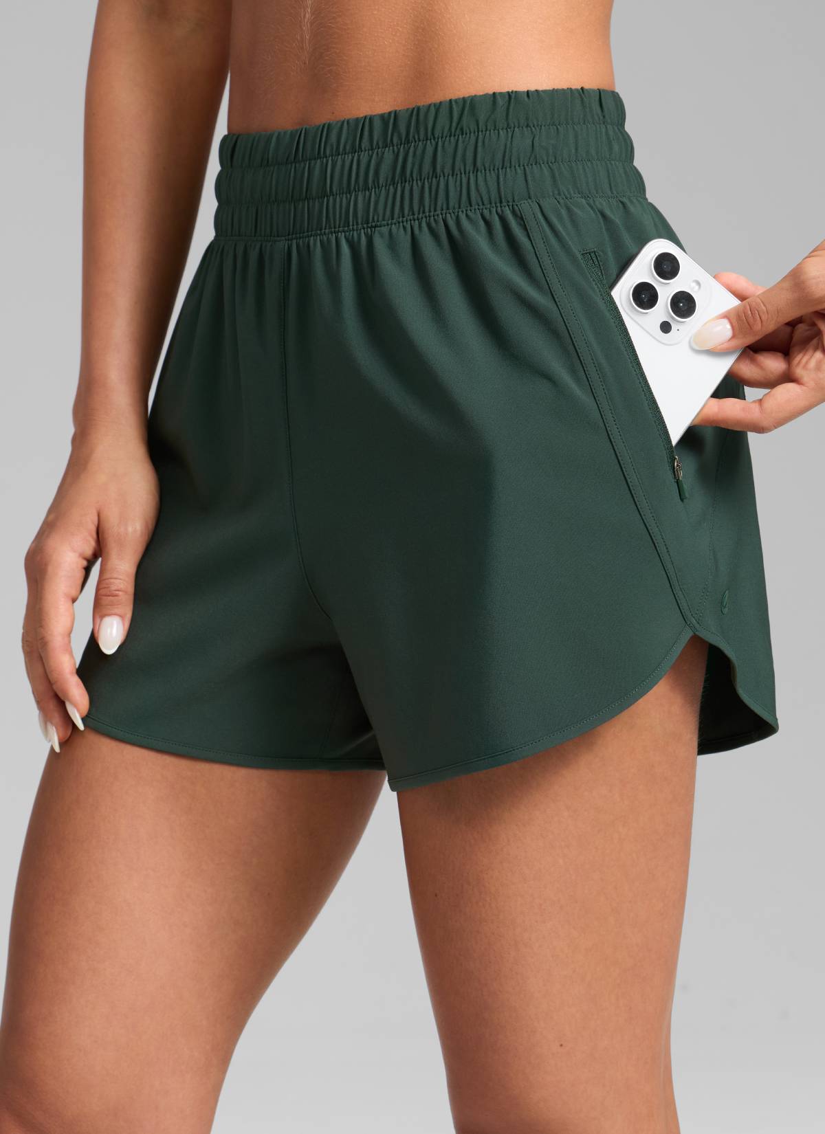 CRZ YOGA Women's Running High Waisted Mesh Lined Shorts 3'' Legend Green