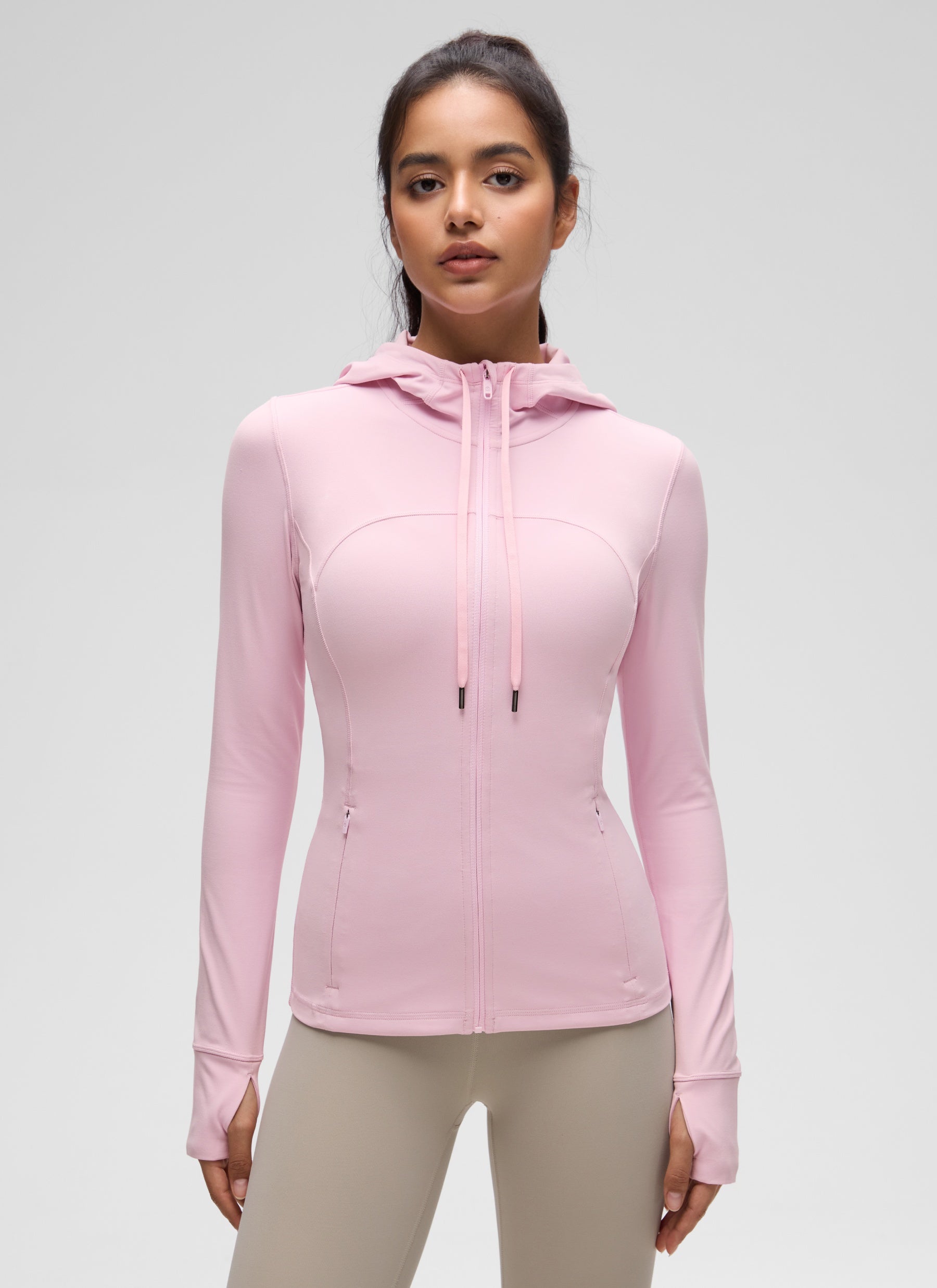 CRZ YOGA Women's Butterluxe Slim Fit Pocket Outerwear Full Zip Hoodies Pink Peony