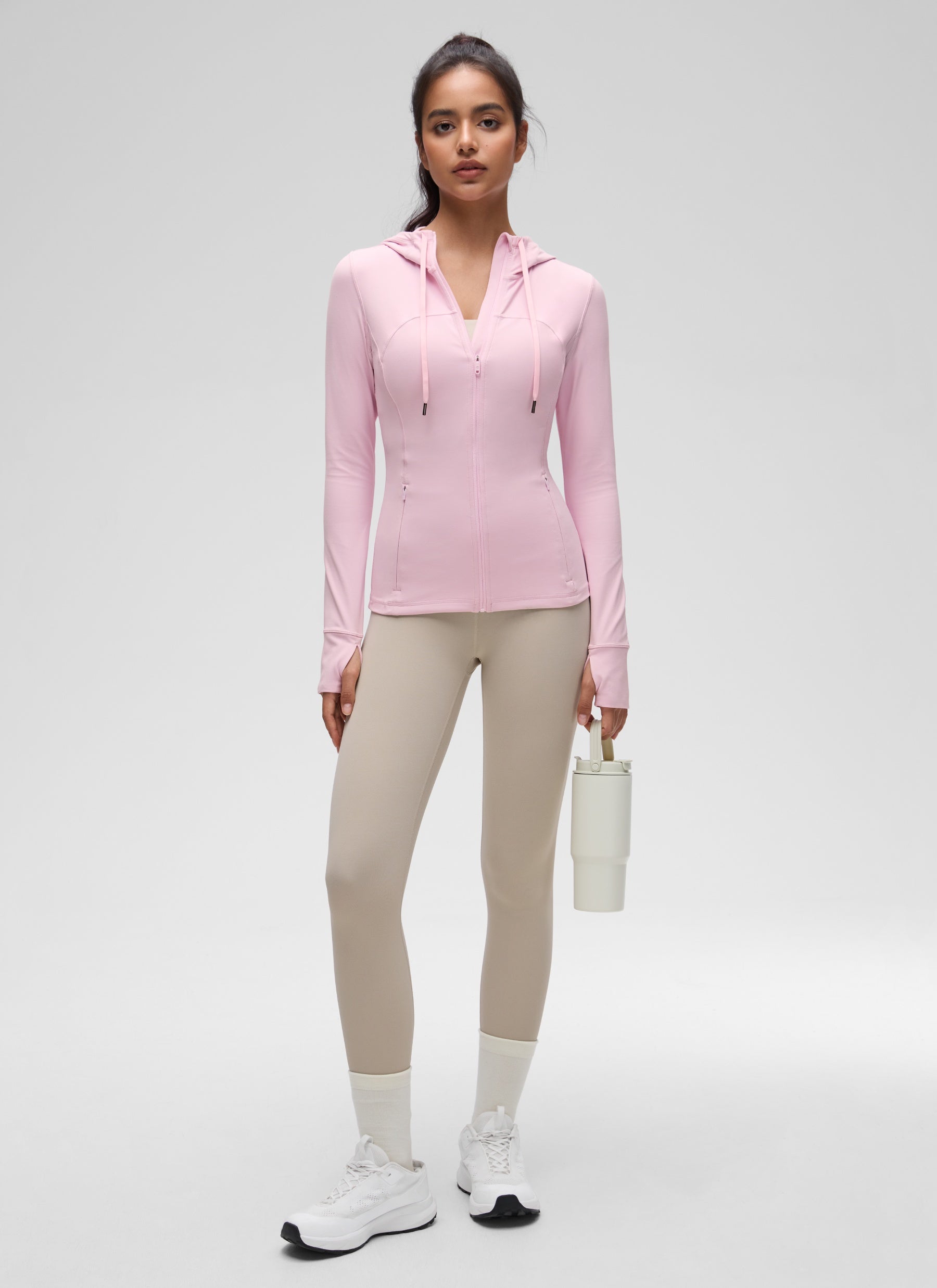 CRZ YOGA Women's Butterluxe Slim Fit Pocket Outerwear Full Zip Hoodies Pink Peony