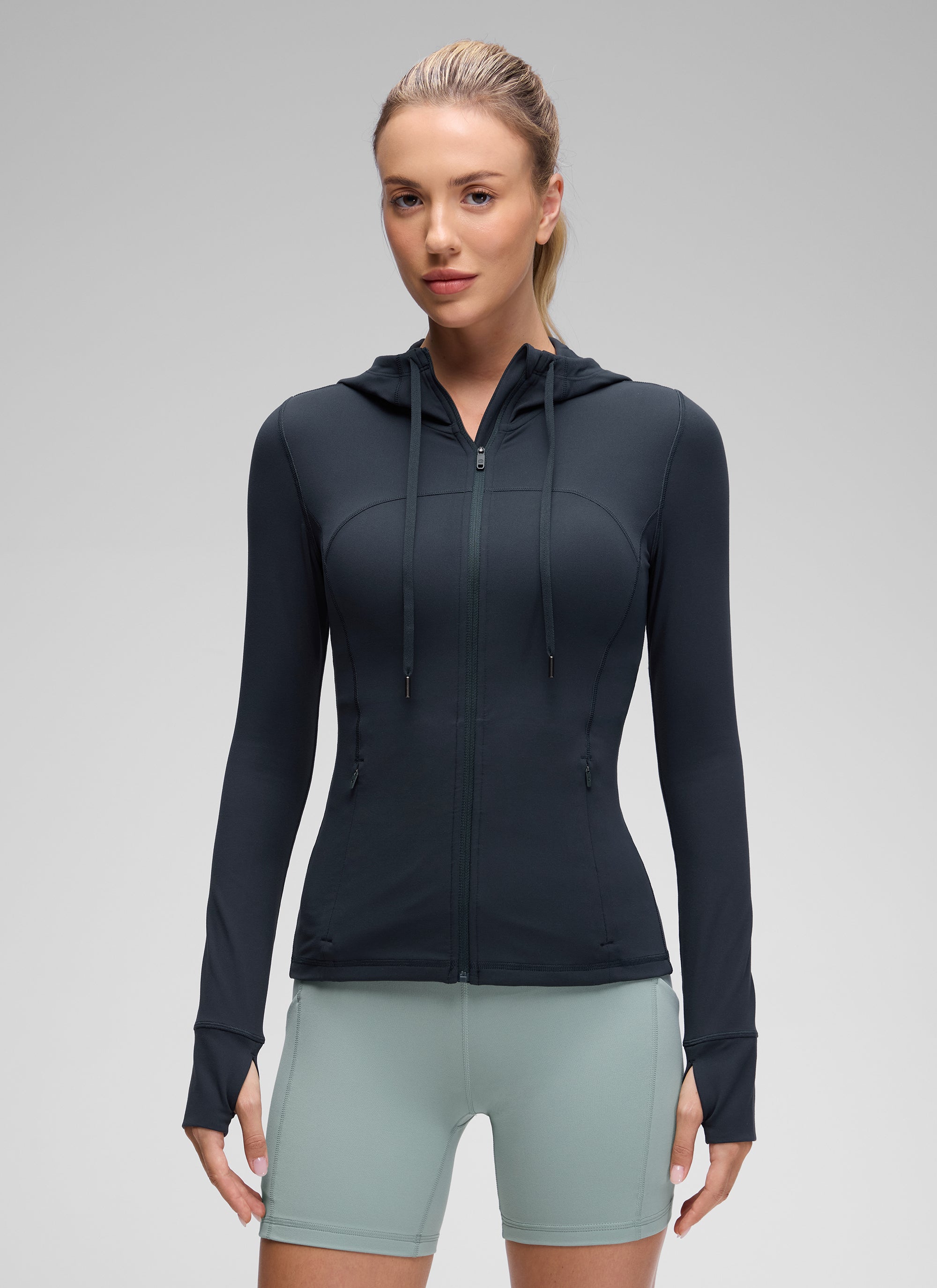 CRZ YOGA Women's Butterluxe Slim Fit Pocket Outerwear Full Zip Hoodies True Navy