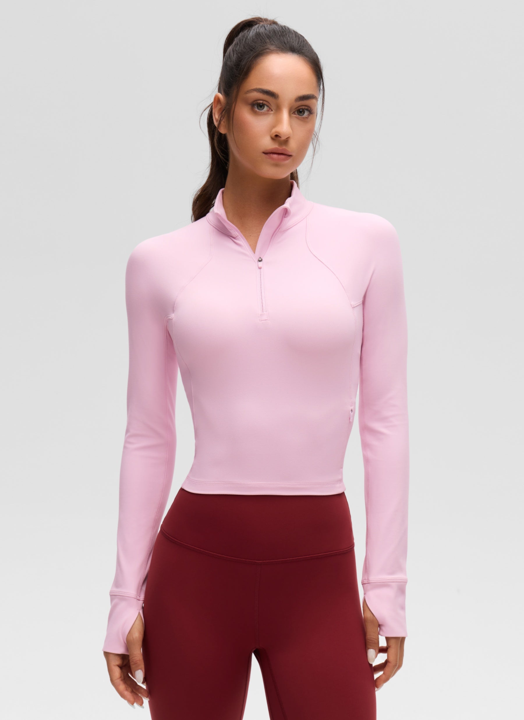 CRZ YOGA Women's Yoga Slim Fit Tops Butterluxe Half-Zip Long Sleeve Pink Peony