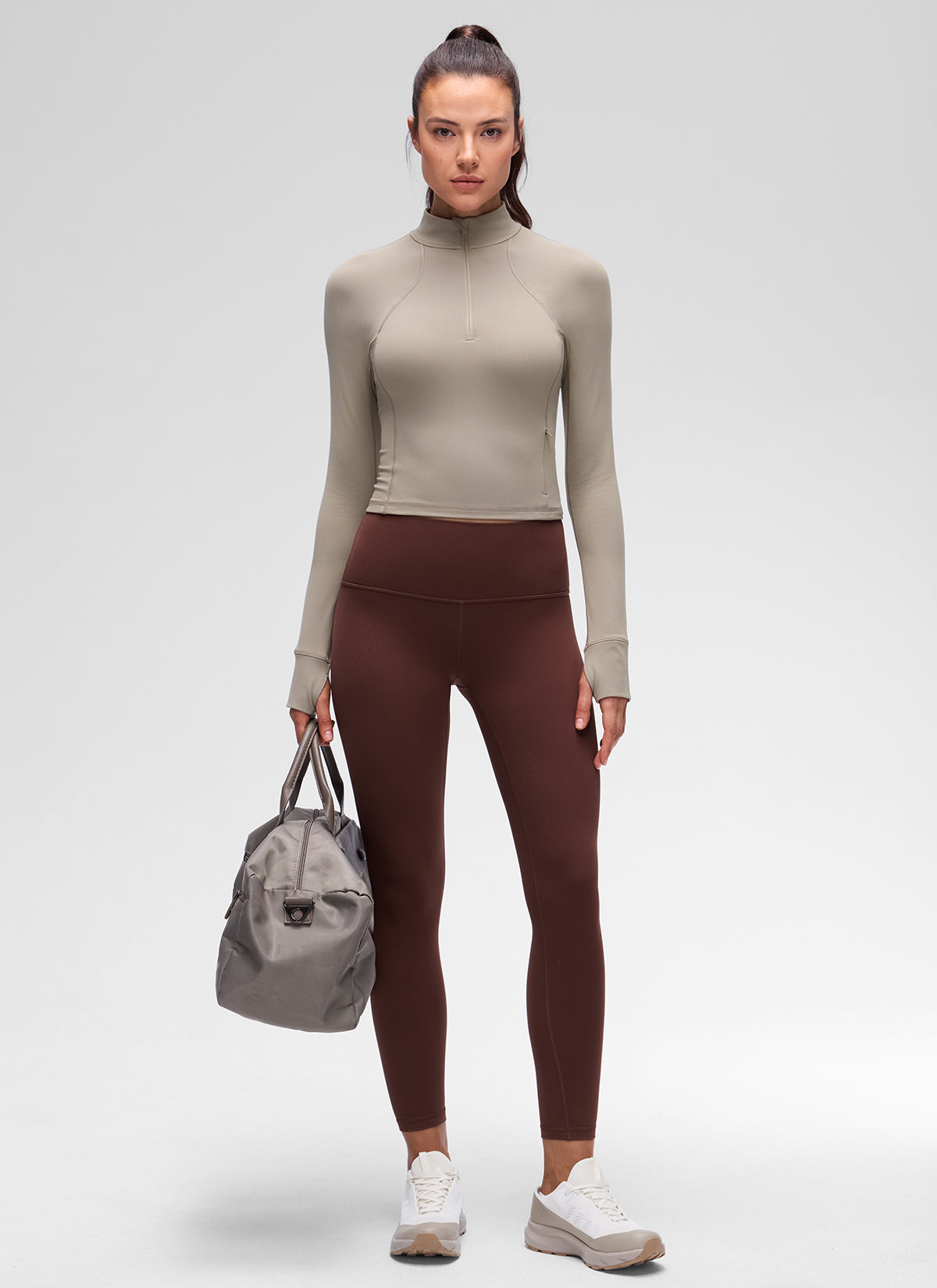 CRZ YOGA Women's Yoga Slim Fit Tops Butterluxe Half-Zip Long Sleeve Warm Ash Grey
